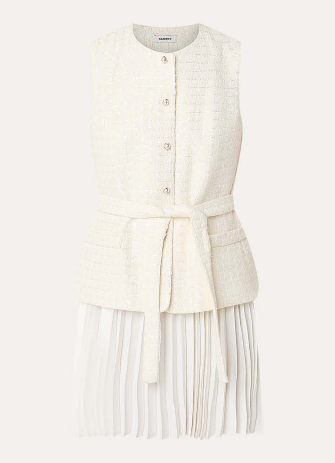 Sandro Mini jurk met pailletten en ceintuur - voorkant 2 creme