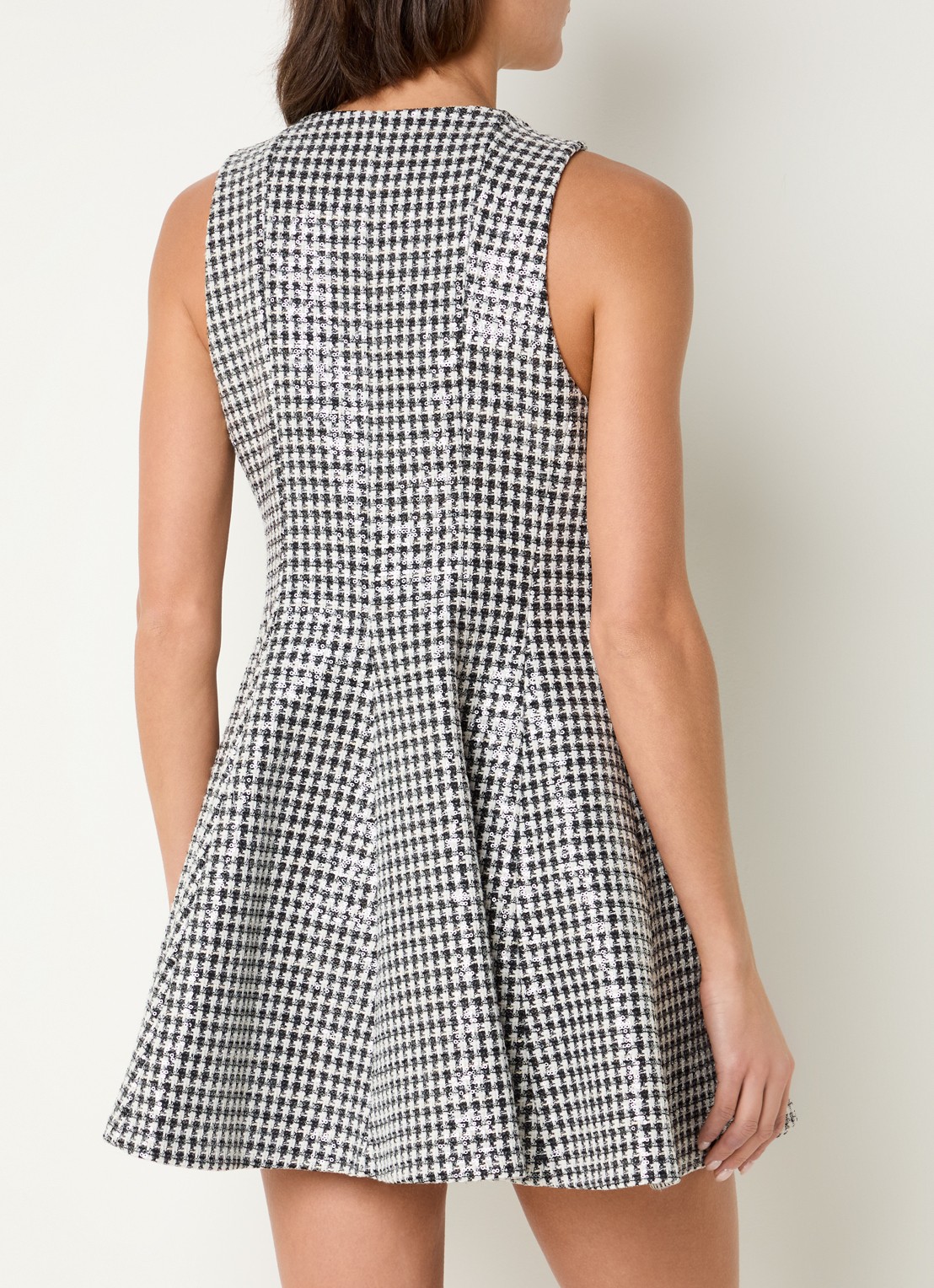 Sandro Mini jurk met pailletten en pied-de-poule dessin - achterkant multicolor