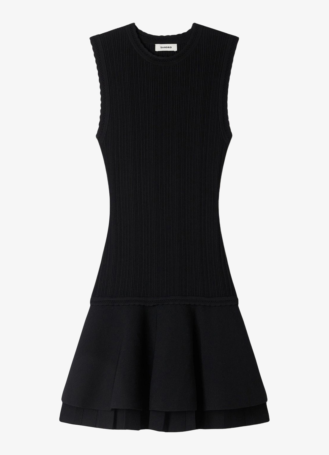 Sandro Mini jurk met volant en ronde hals - voorkant 2 black / zwart
