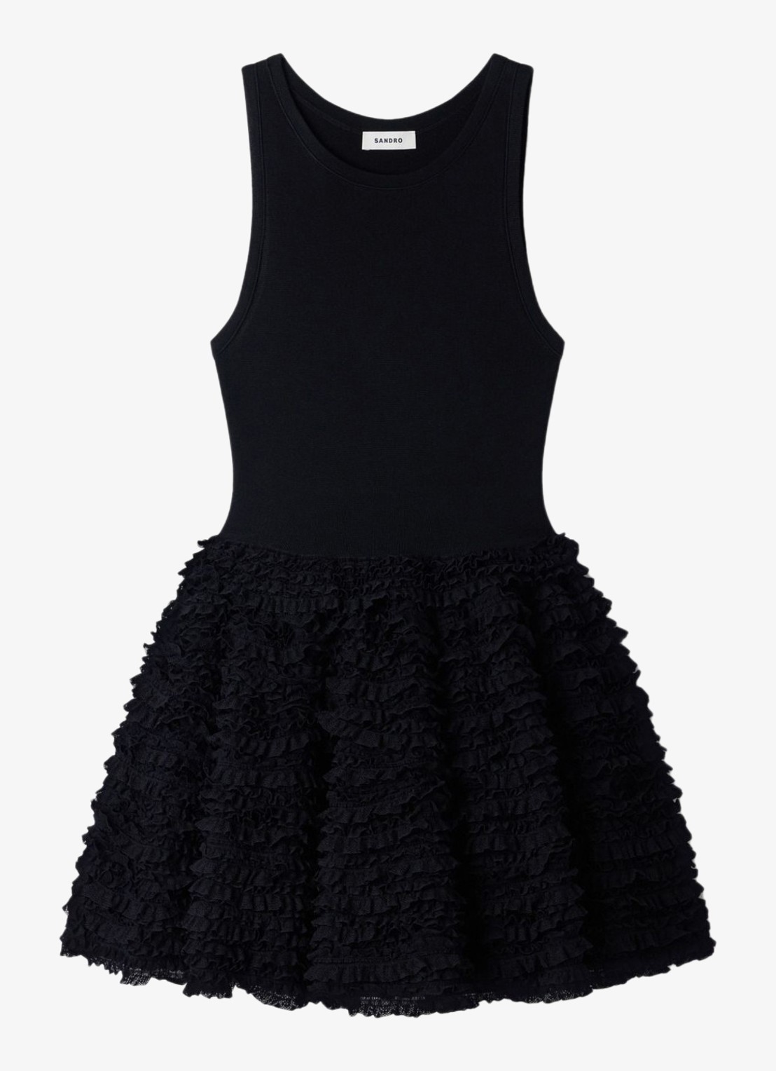 Sandro Mini jurk met volant - voorkant 2 zwart