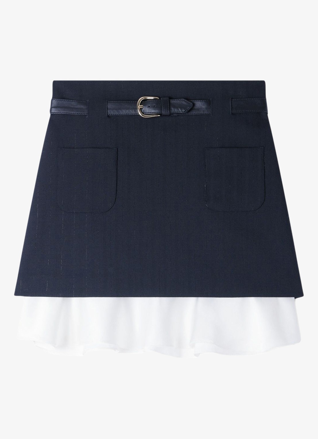 Sandro Mini rok met krijtstreep en riem - voorkant 6 zwart