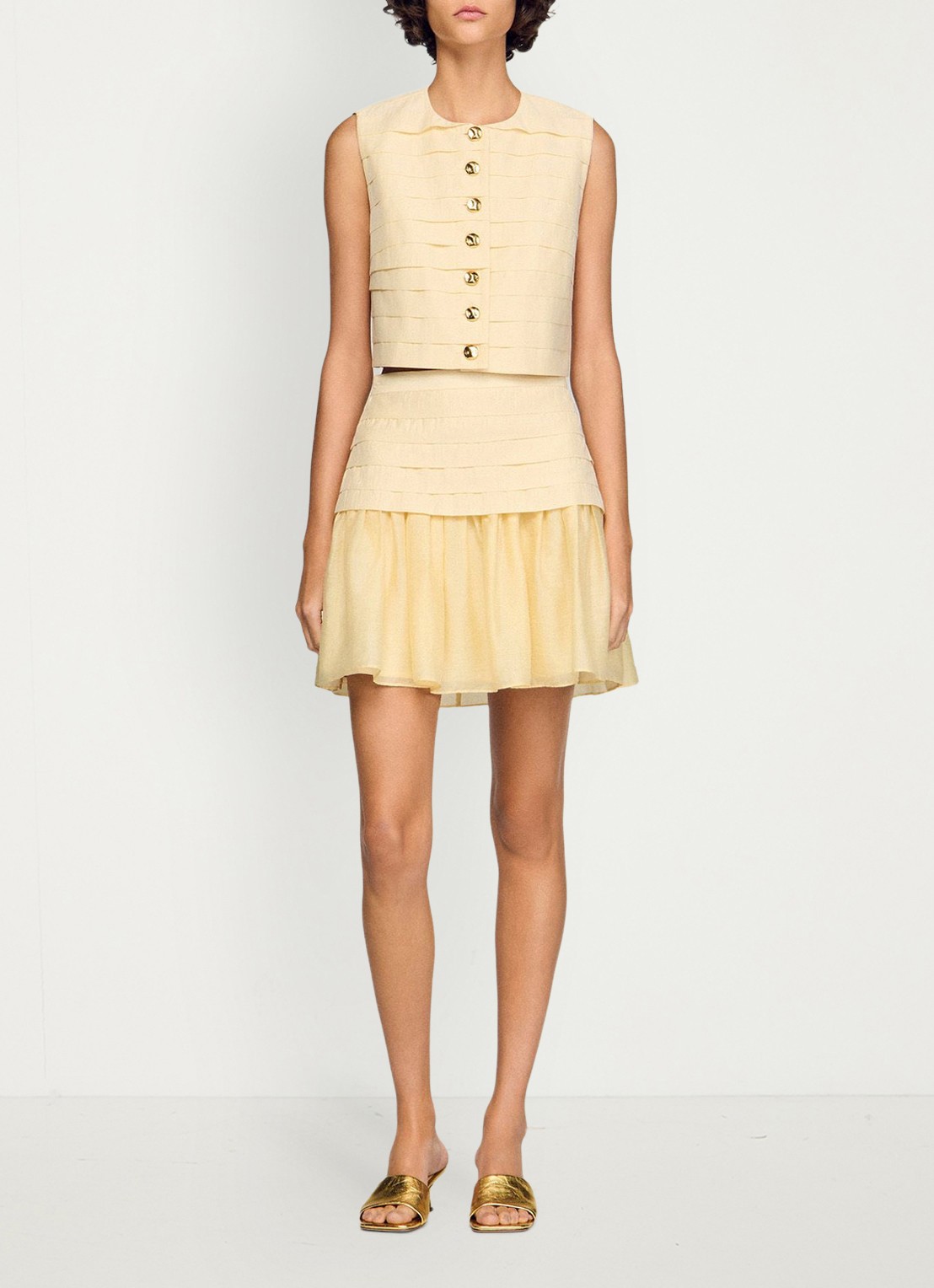 Sandro Mini rok met plooien - detail 3 vanilla / geel