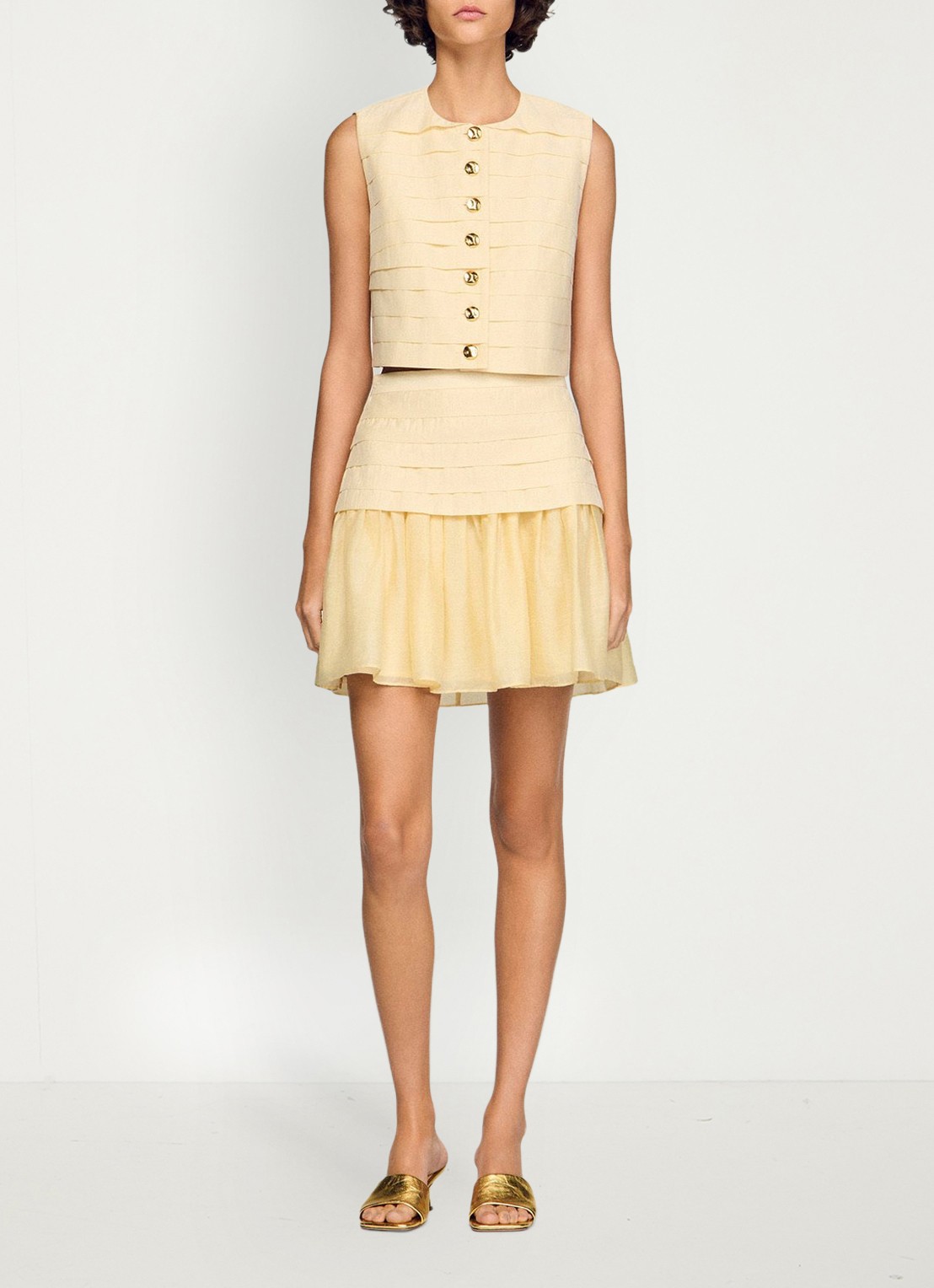 Sandro Mini rok met plooien - detail 5 vanilla / geel