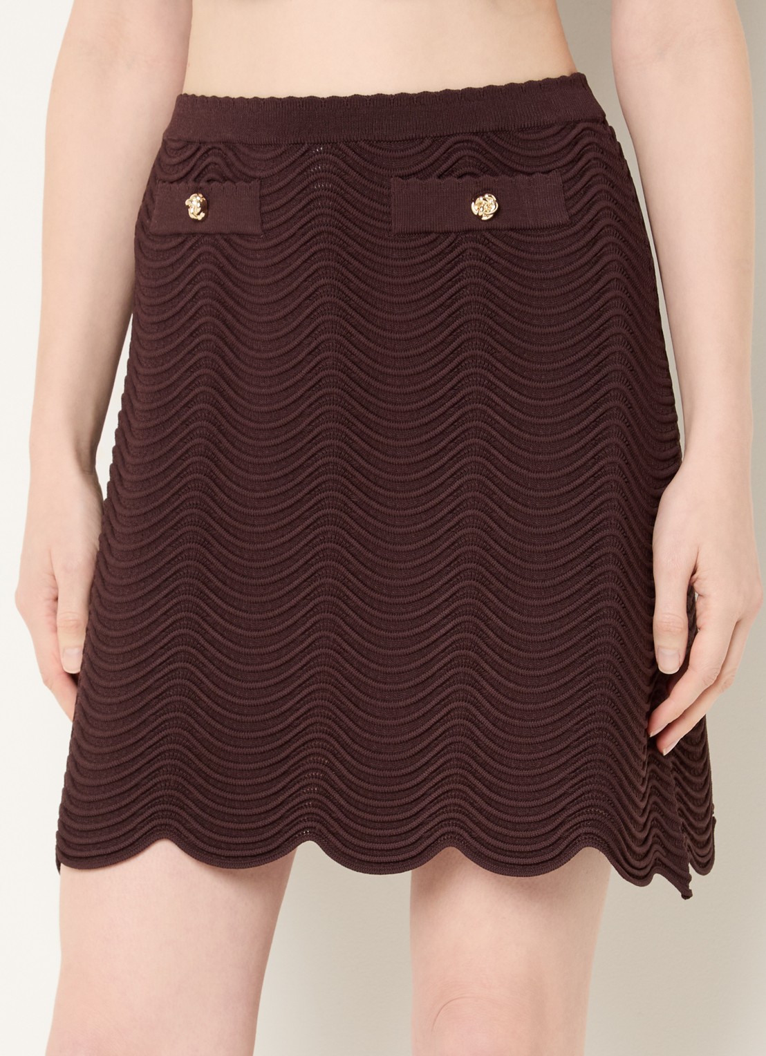 Sandro Mini rok met sierknopen - detail 2 donkerbruin