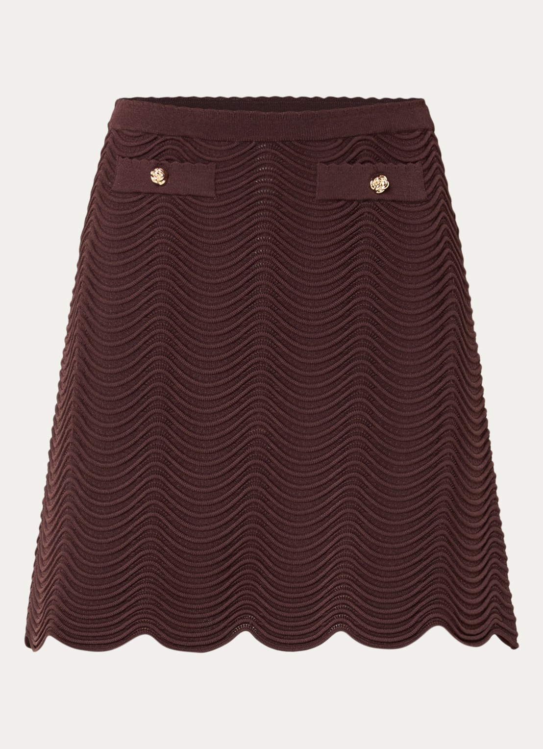 Sandro Mini rok met sierknopen - voorkant 3 donkerbruin