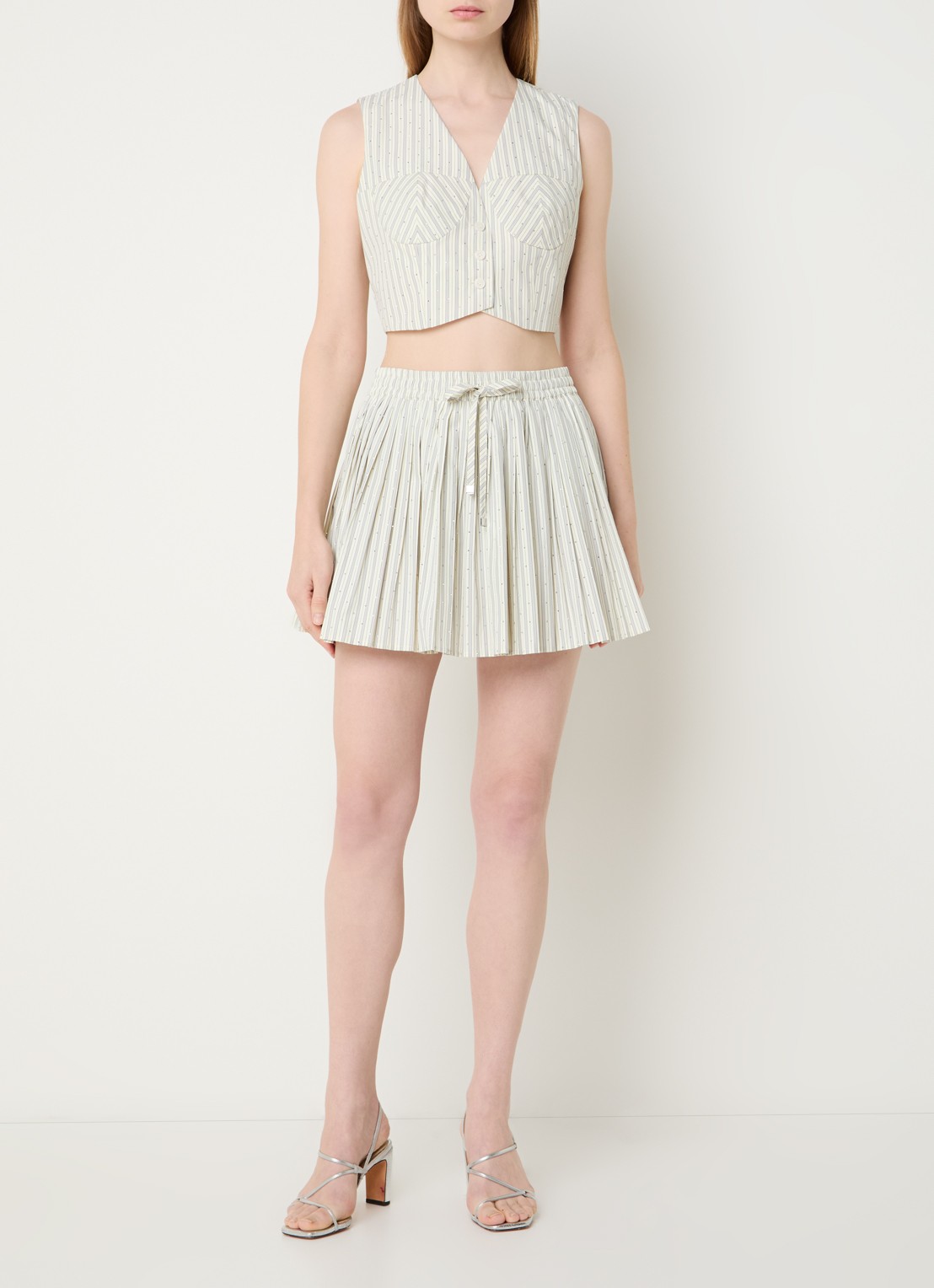 Sandro Minirok met plissé en strass - voorkant 4 creme