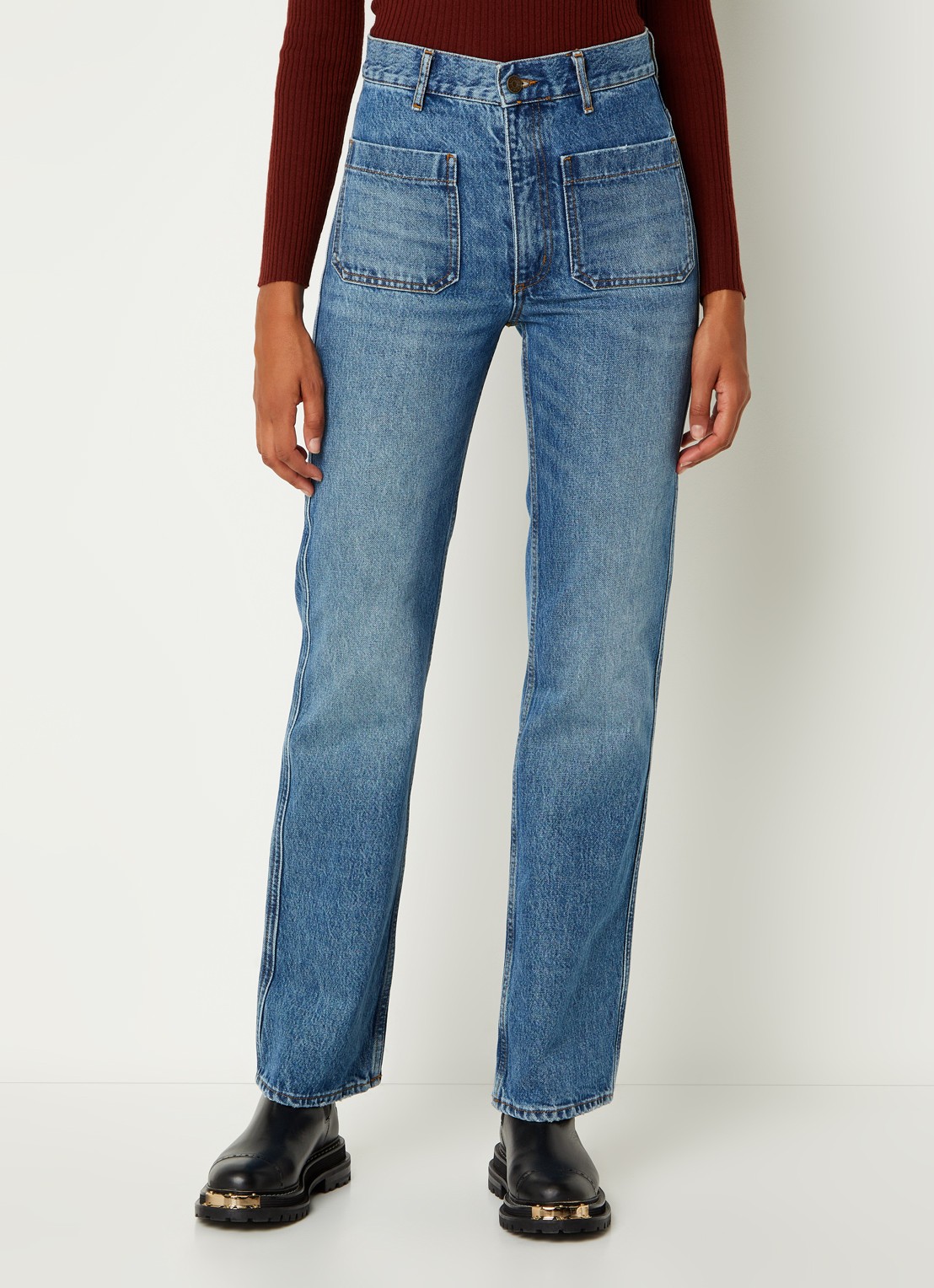 Sandro Moore high waist straight leg jeans met medium wassing - detail 4 indigo
