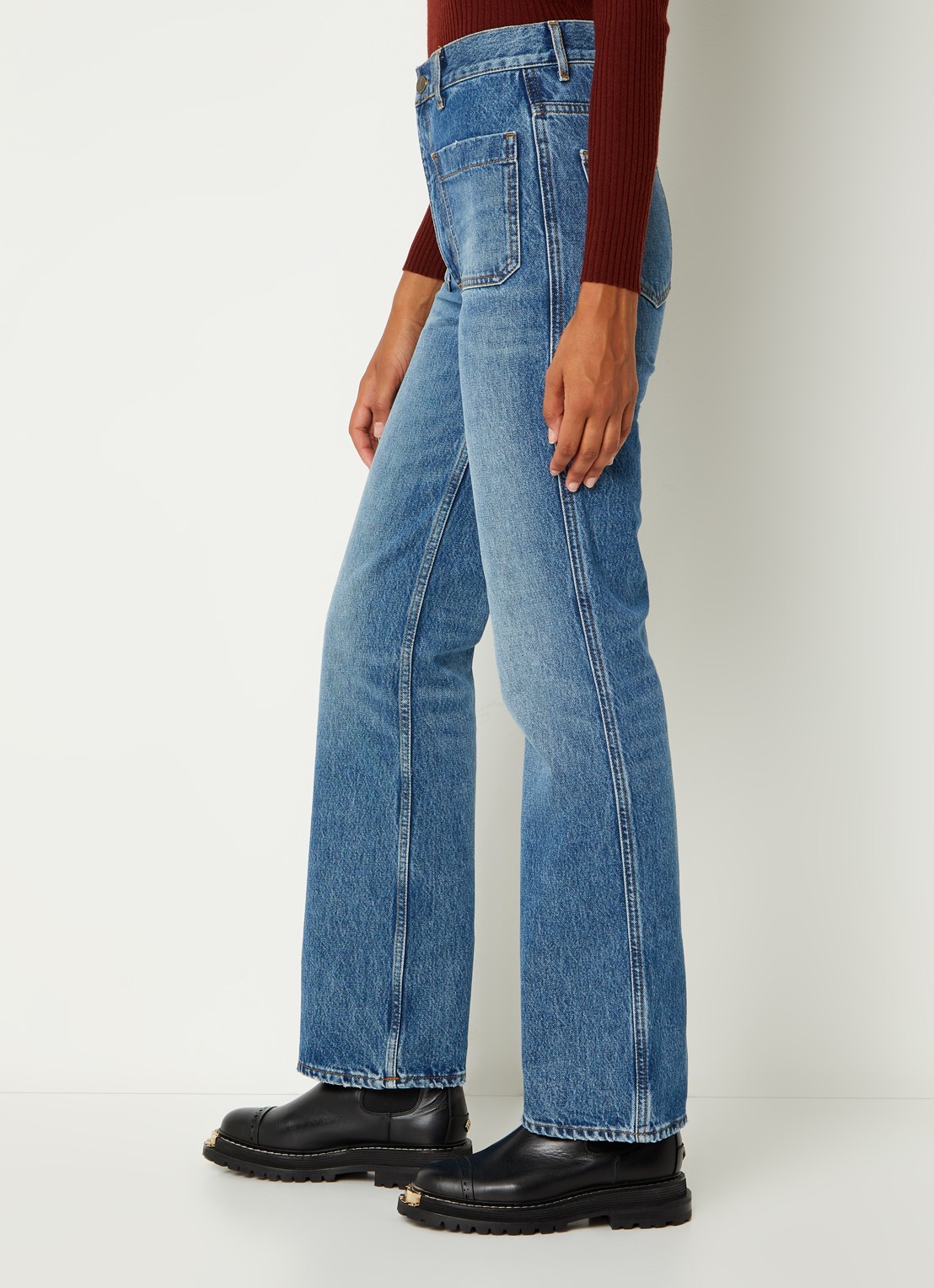 Sandro Moore high waist straight leg jeans met medium wassing - detail 5 indigo