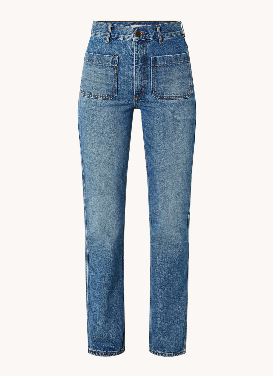Sandro Moore high waist straight leg jeans met medium wassing - voorkant 2 indigo
