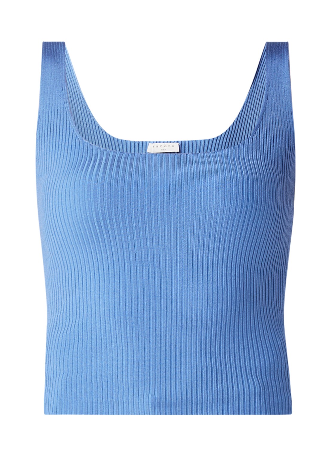 Sandro Mouwloze crop top met ribstructuur - voorkant 2 blauw