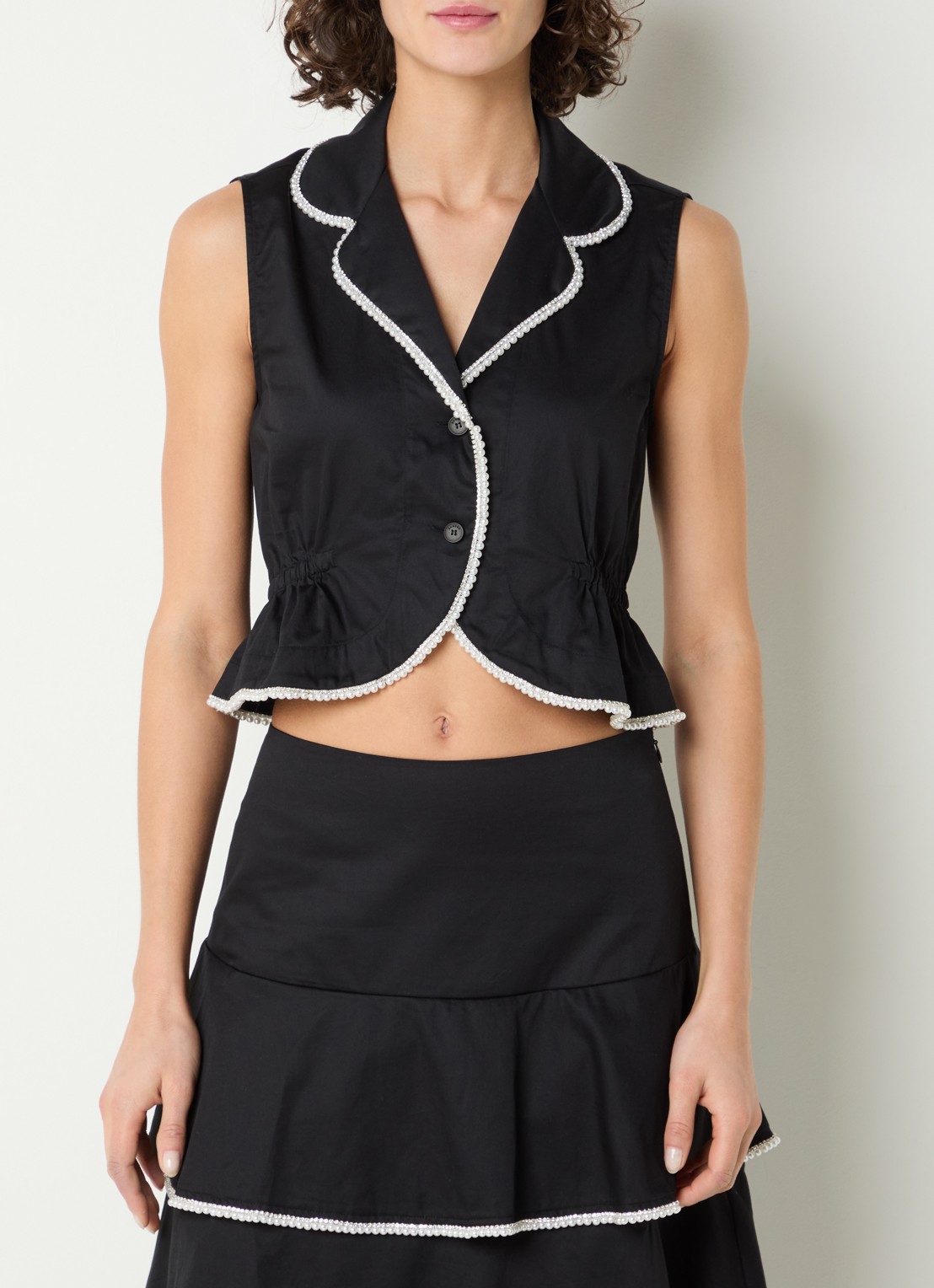 Sandro Mouwloze top met imitatieparels en strass - detail 3 zwart