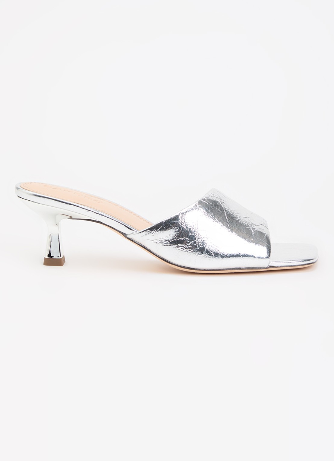 Sandro Muiltje van leer met metallic finish  - voorkant 4 zilver