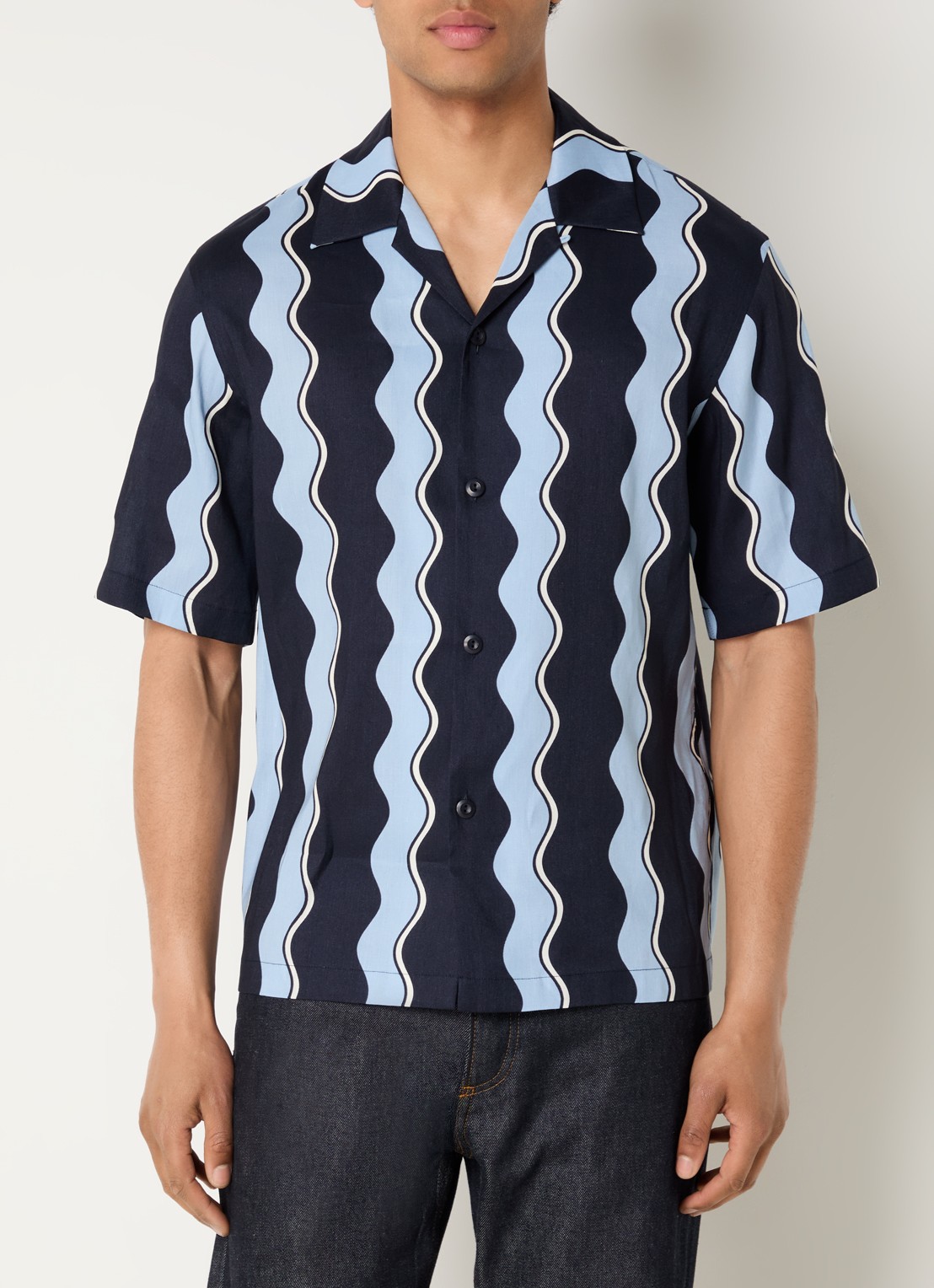 Sandro Overhemd in linnenblend met streepprint - detail 3 donkerblauw