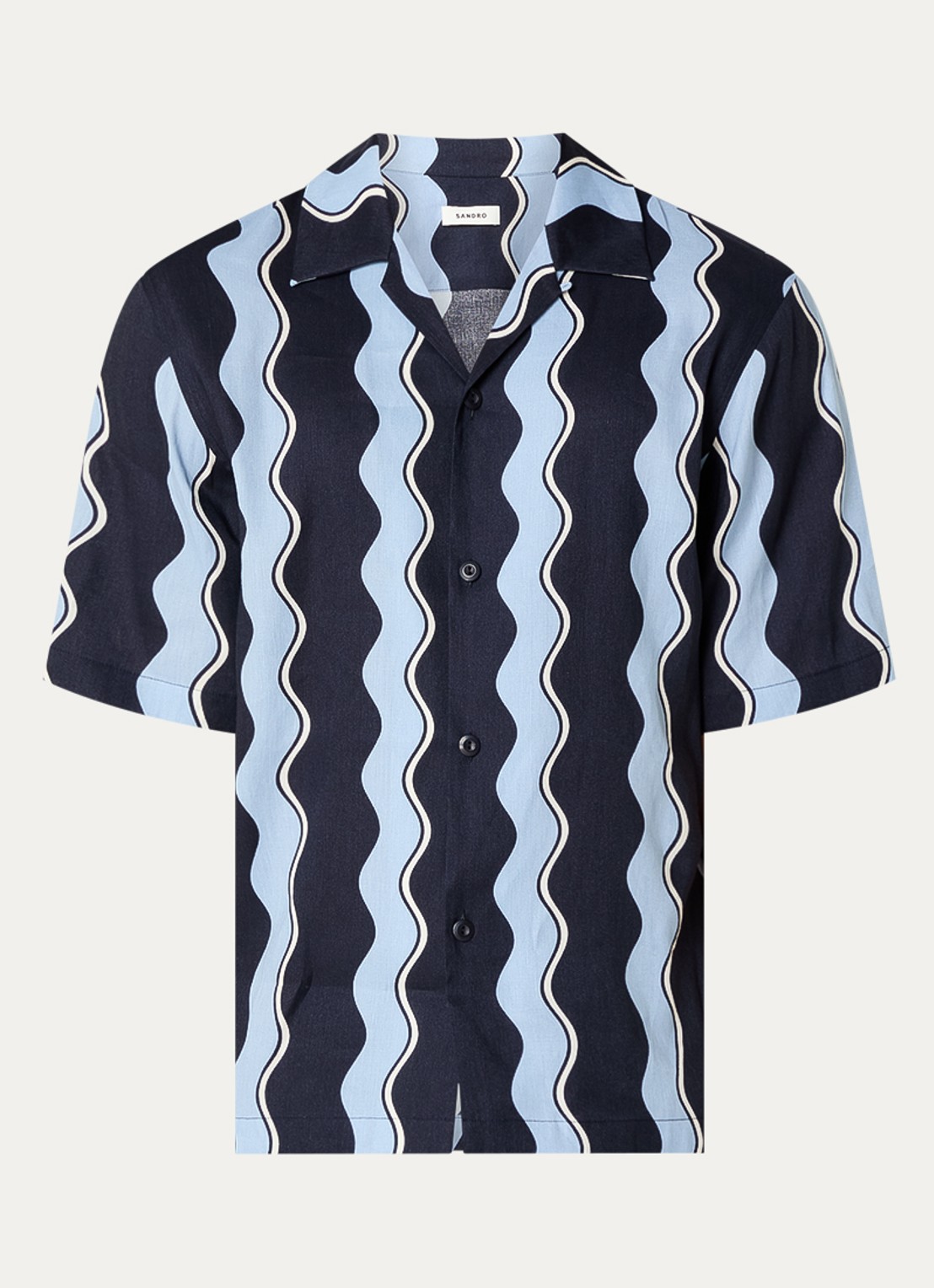 Sandro Overhemd in linnenblend met streepprint - voorkant donkerblauw