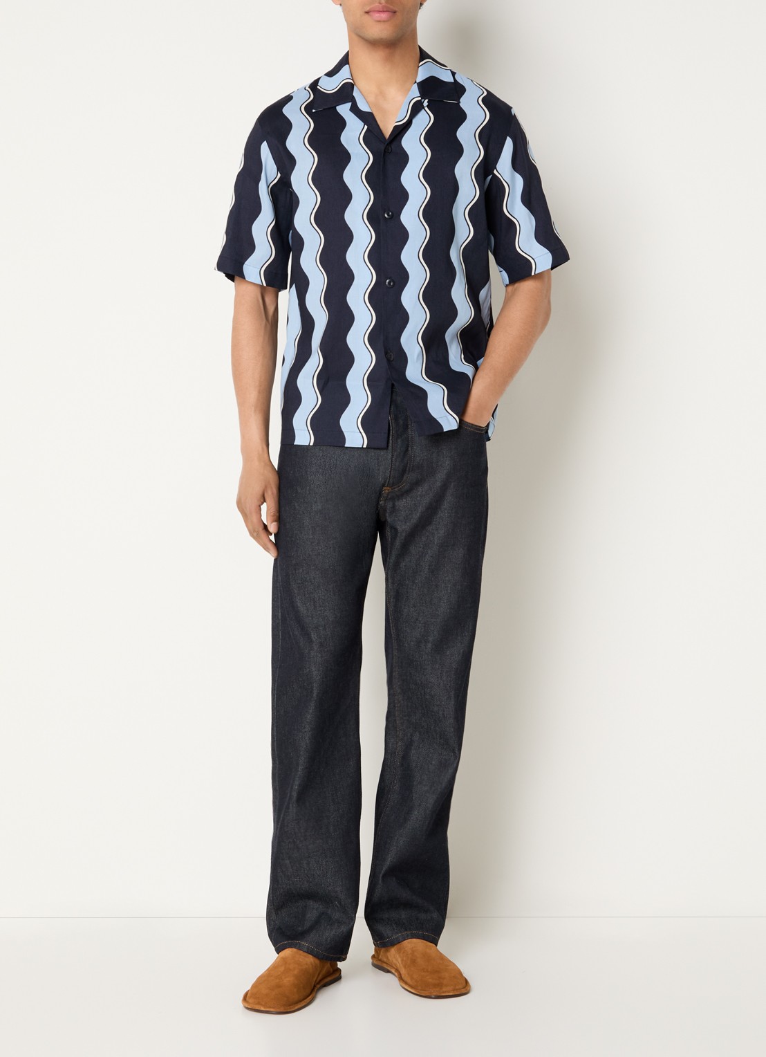 Sandro Overhemd in linnenblend met streepprint - voorkant 2 donkerblauw