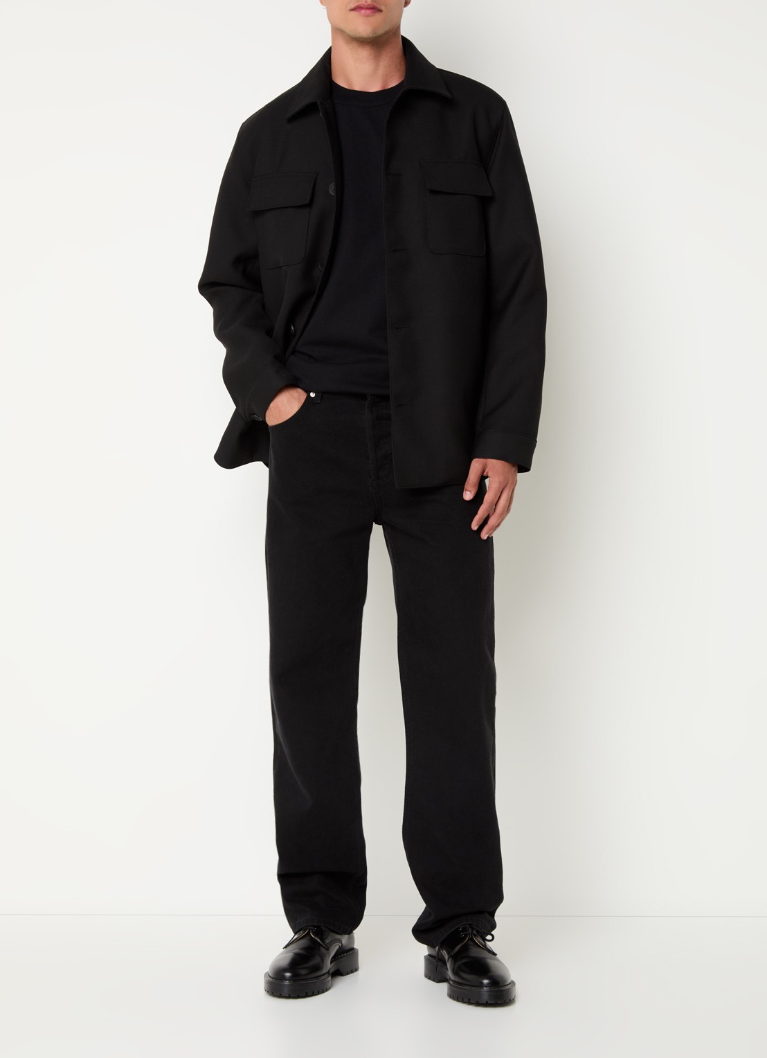 Sandro Overshirt in wolblend met borstzakken - voorkant 4 zwart