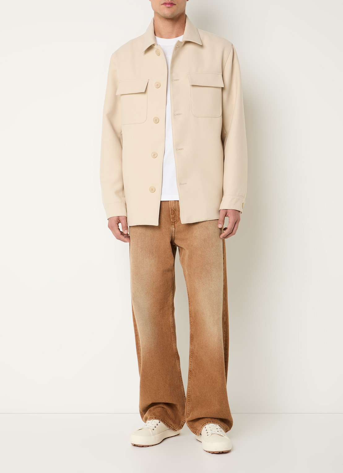 Sandro Overshirt in wolblend met borstzakken - voorkant 4 beige