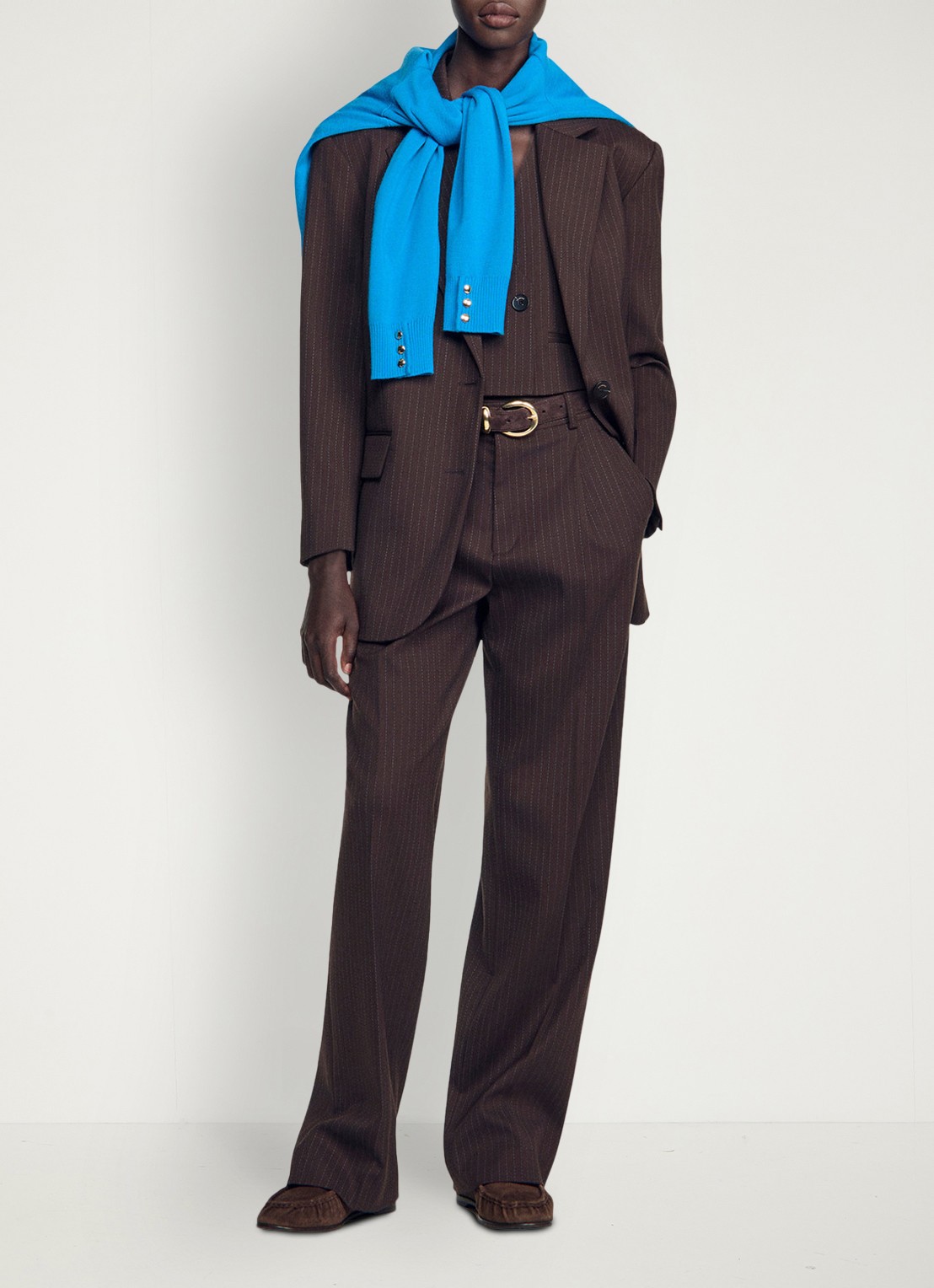 Sandro Oversized blazer met streepprint - detail 3 bruin