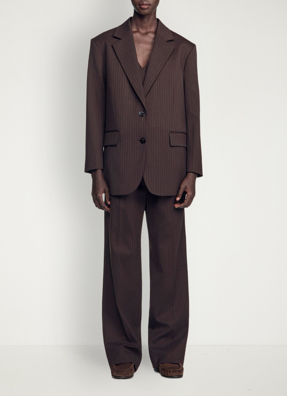 Sandro Oversized blazer met streepprint - voorkant 6 bruin