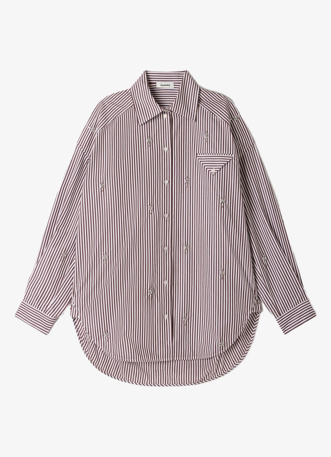 Sandro Oversized blouse met streepprint - voorkant 2 brown / bruin