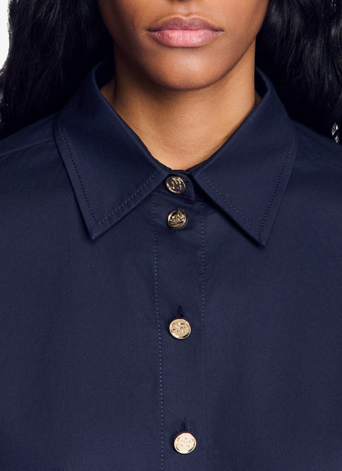 Sandro Oversized blouse met stretch - detail 3 donkerblauw