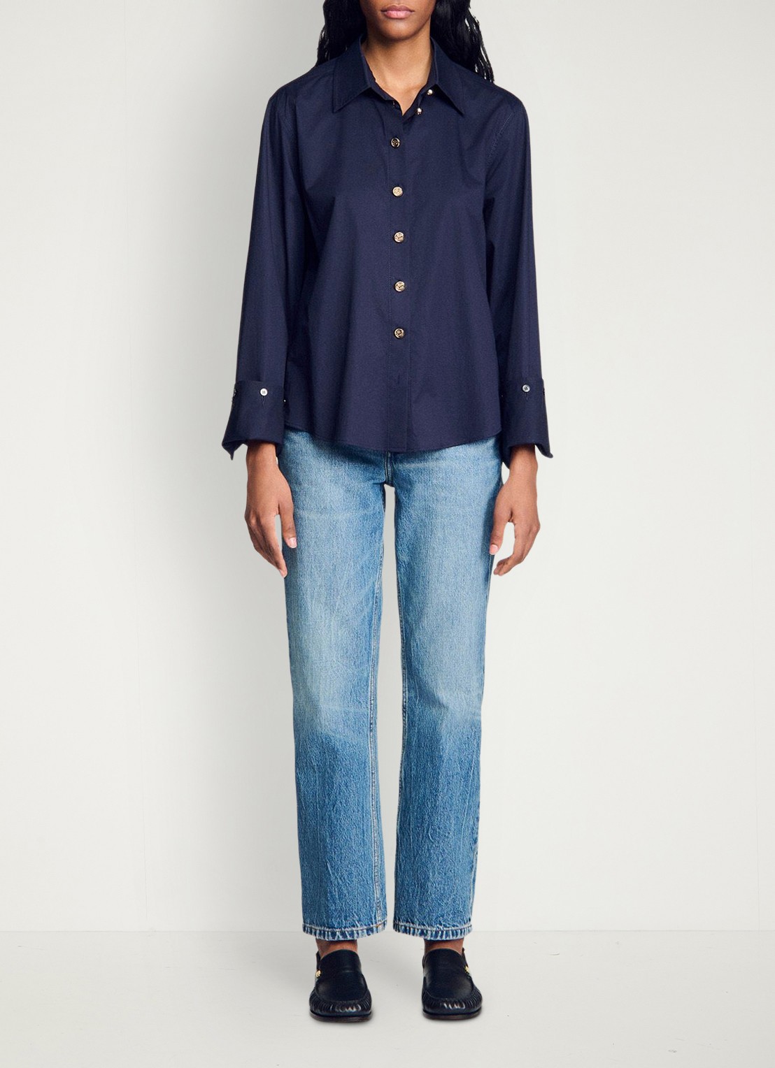 Sandro Oversized blouse met stretch - voorkant 7 donkerblauw