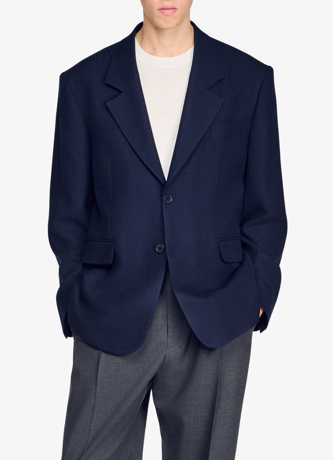 Sandro Oversized colbert van wol - detail 2 donkerblauw