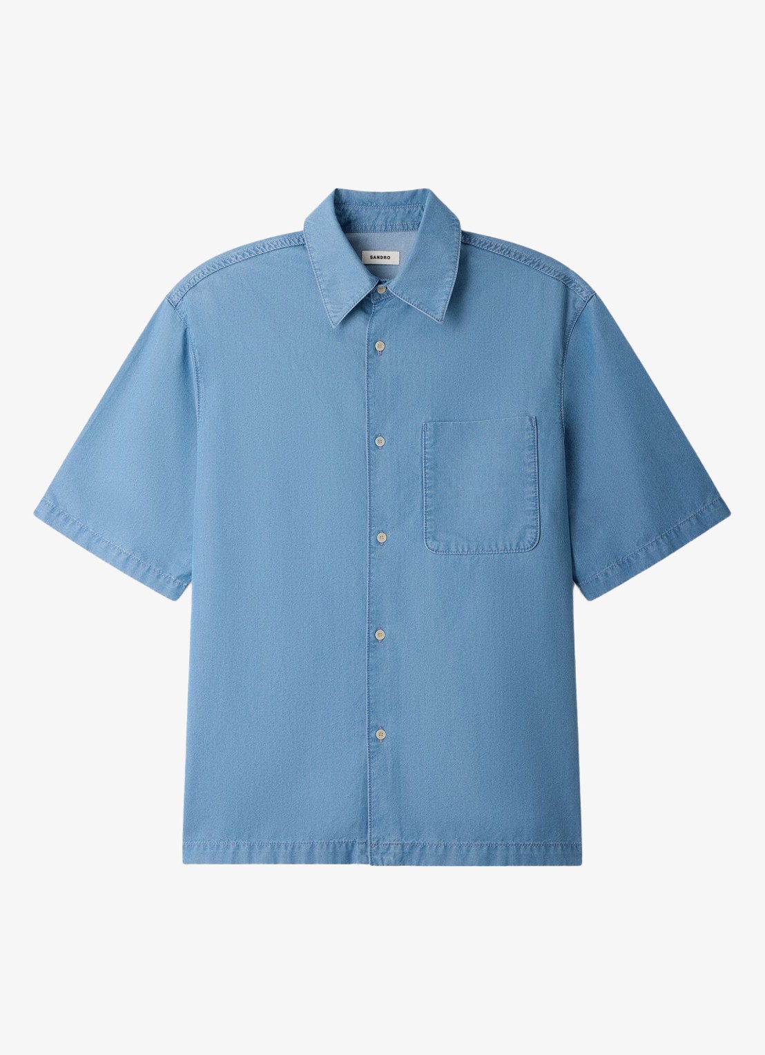 Sandro Oversized fit overhemd met borstzak - voorkant 2 chambray / blauw