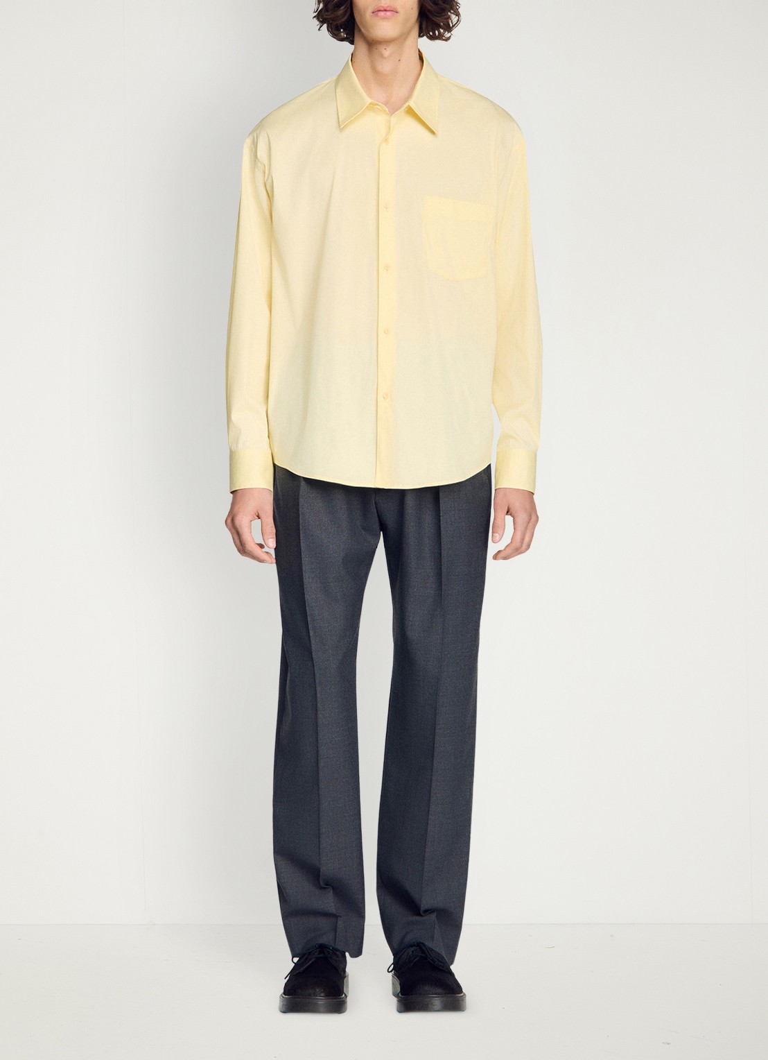 Sandro Oversized fit overhemd met borstzak - voorkant 2 geel