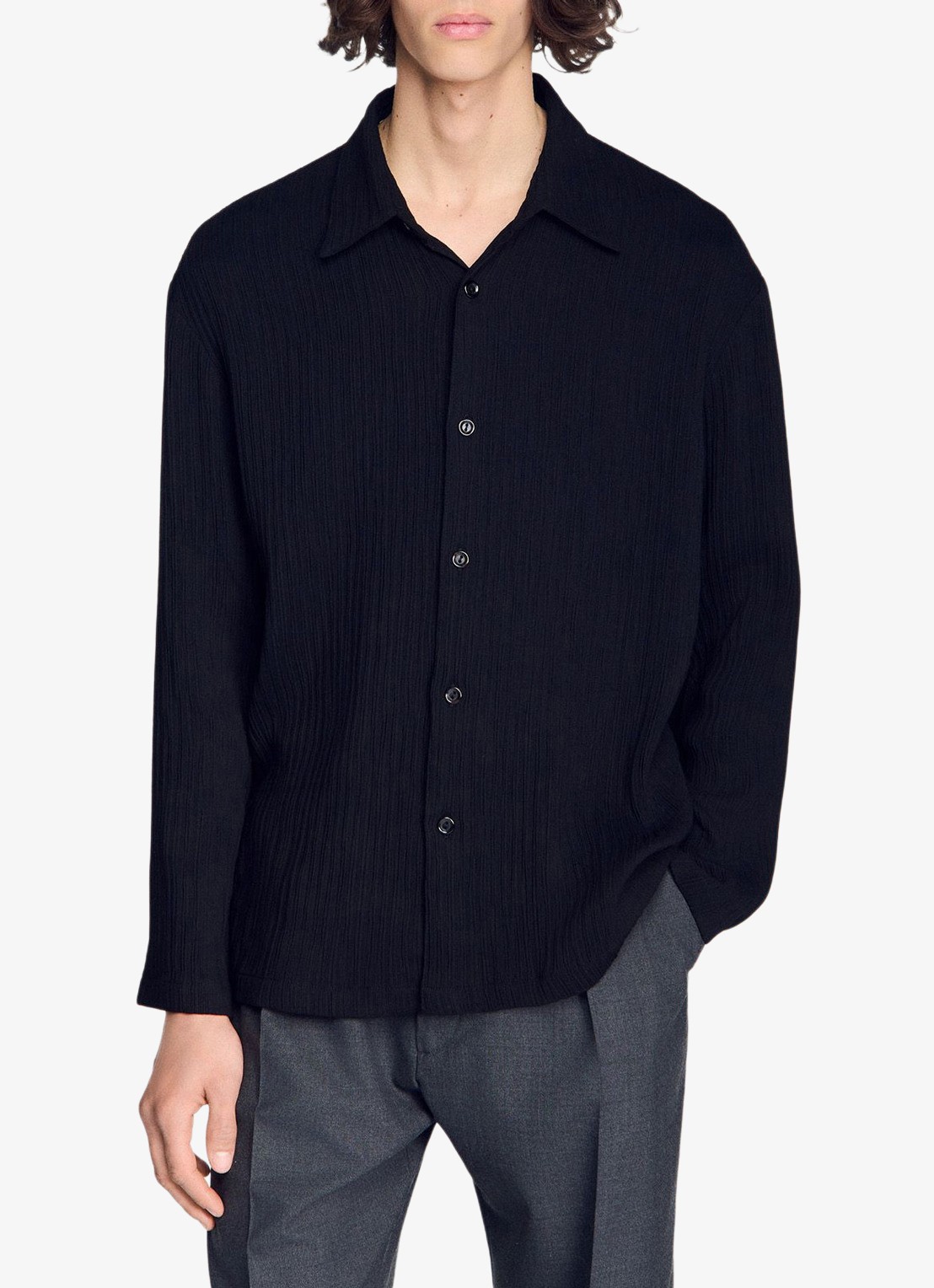 Sandro Oversized fit overhemd met structuur - detail zwart