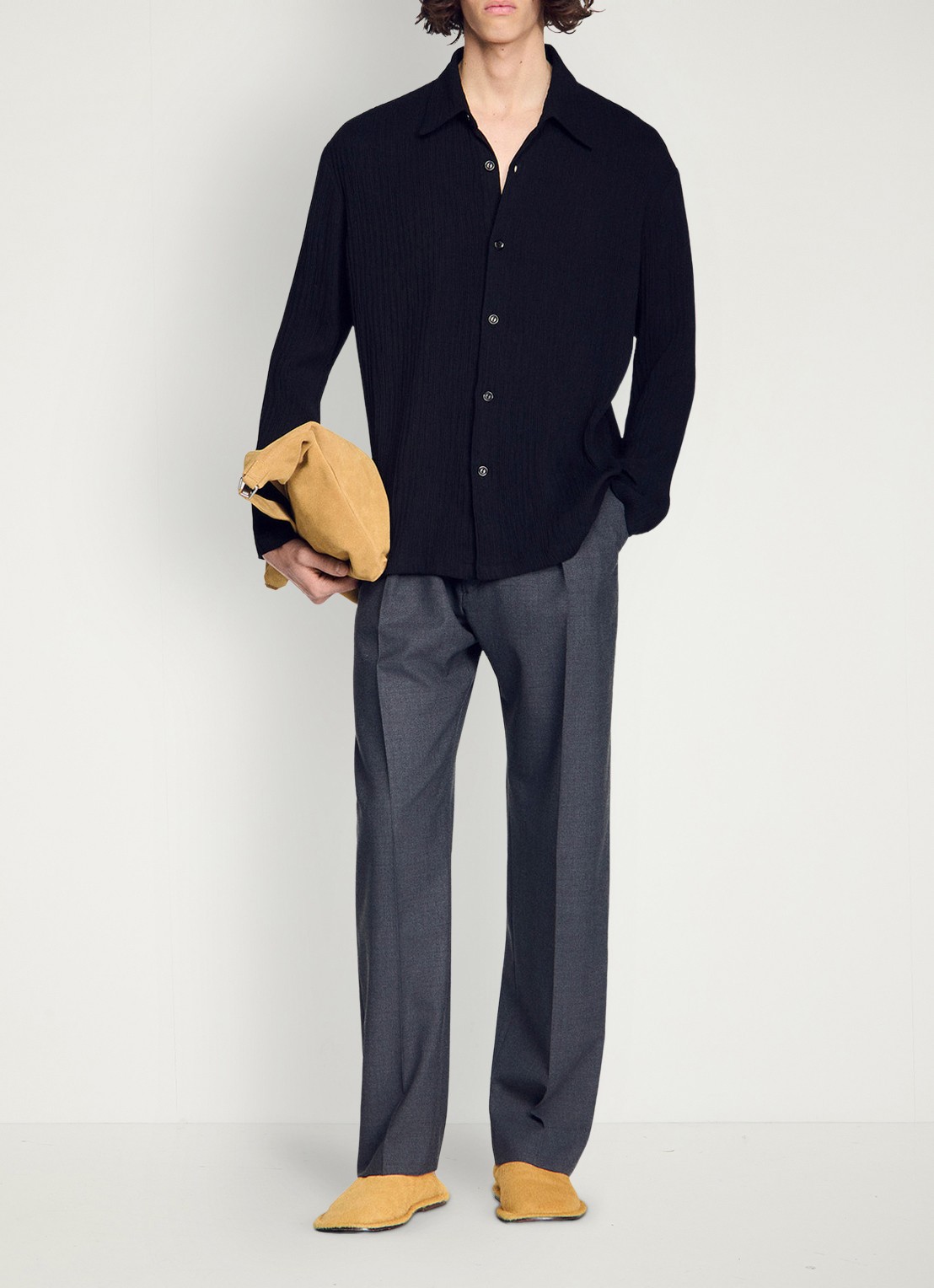 Sandro Oversized fit overhemd met structuur - detail 2 zwart