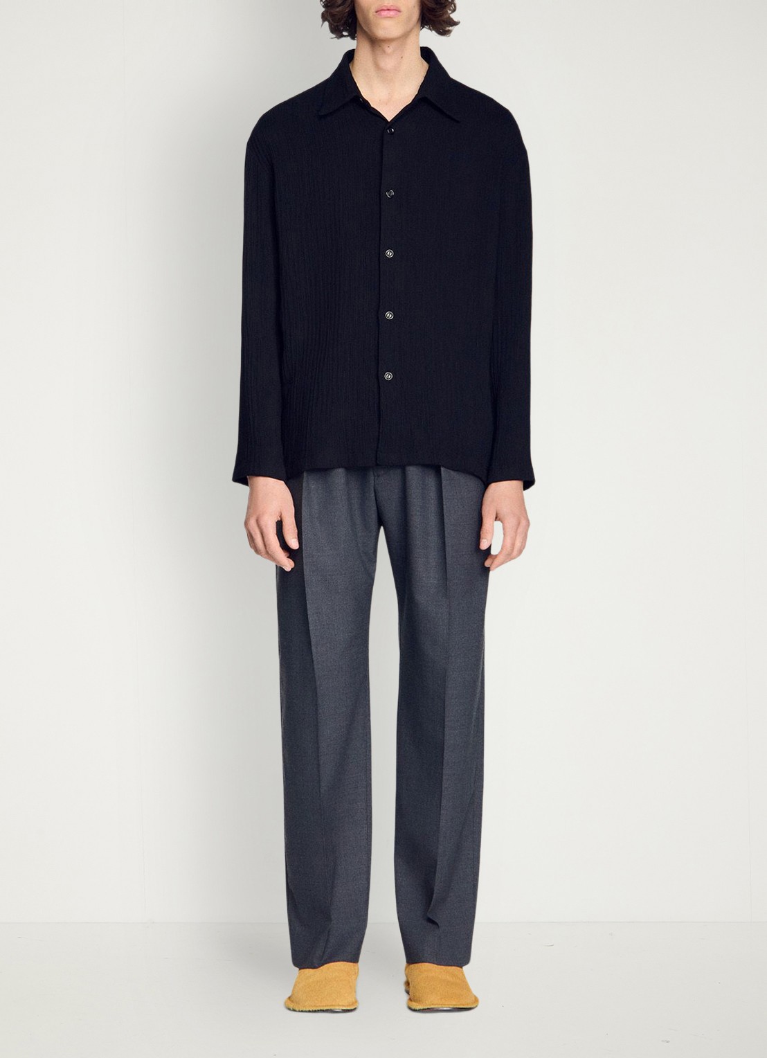 Sandro Oversized fit overhemd met structuur - voorkant 6 zwart