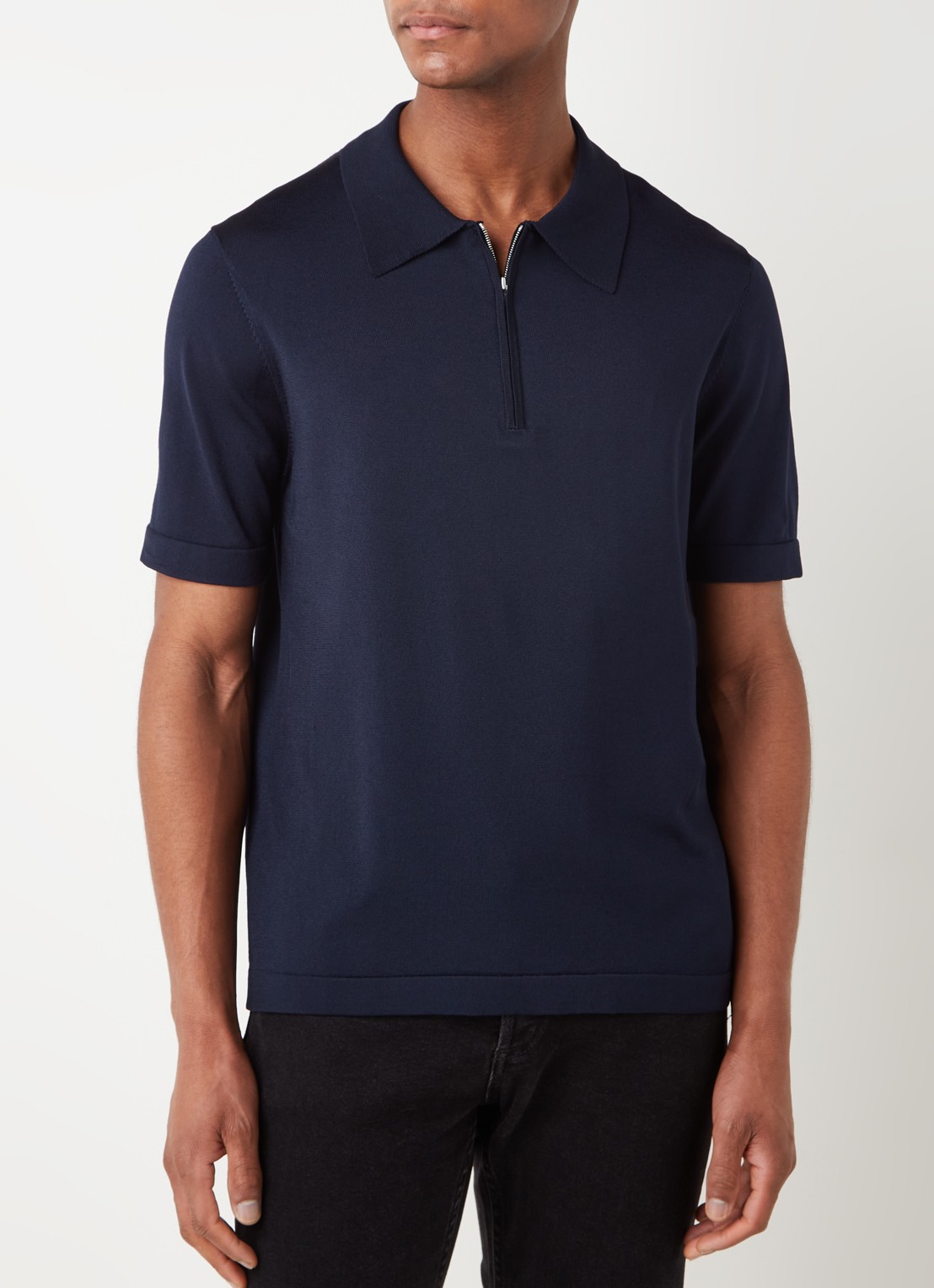 Sandro Pablo regular fit polo met halve rits  - detail 2 donkerblauw
