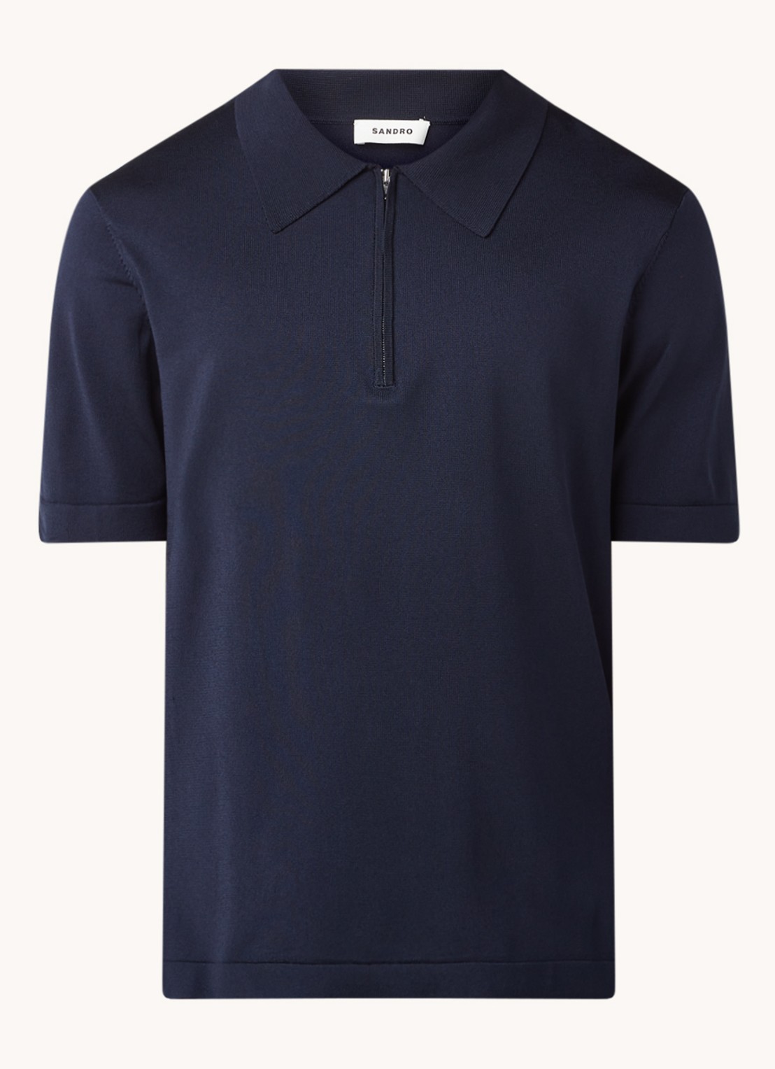 Sandro Pablo regular fit polo met halve rits  - voorkant 3 donkerblauw