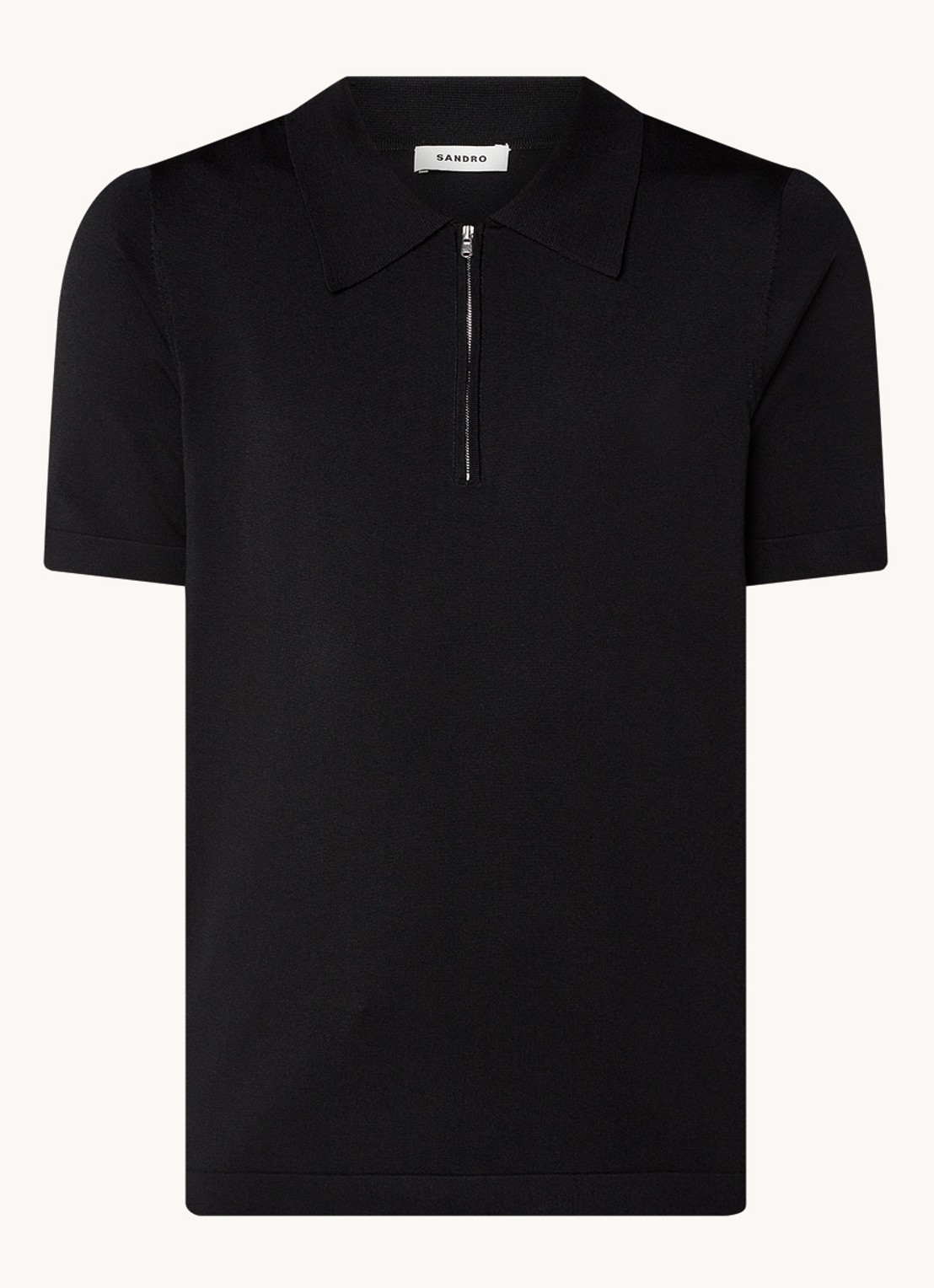 Sandro Pablo regular fit polo met halve rits  - voorkant 2 zwart