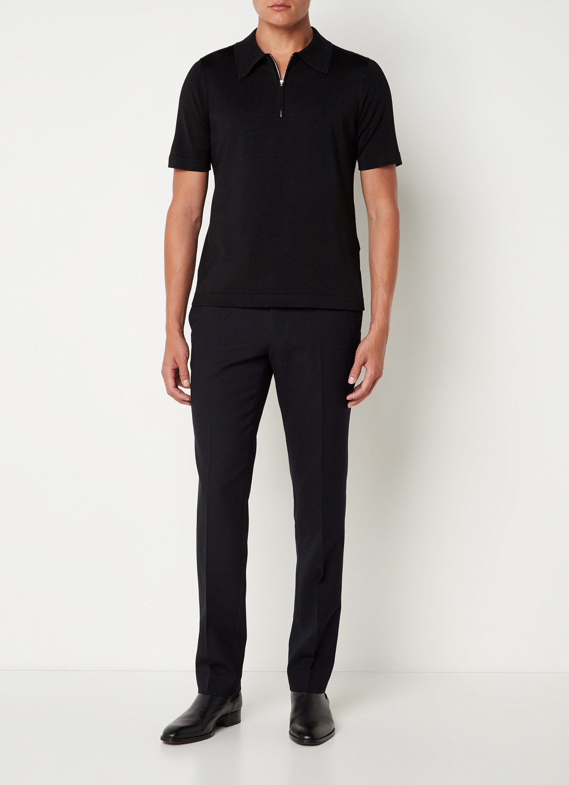 Sandro Pablo regular fit polo met halve rits  - voorkant 3 zwart