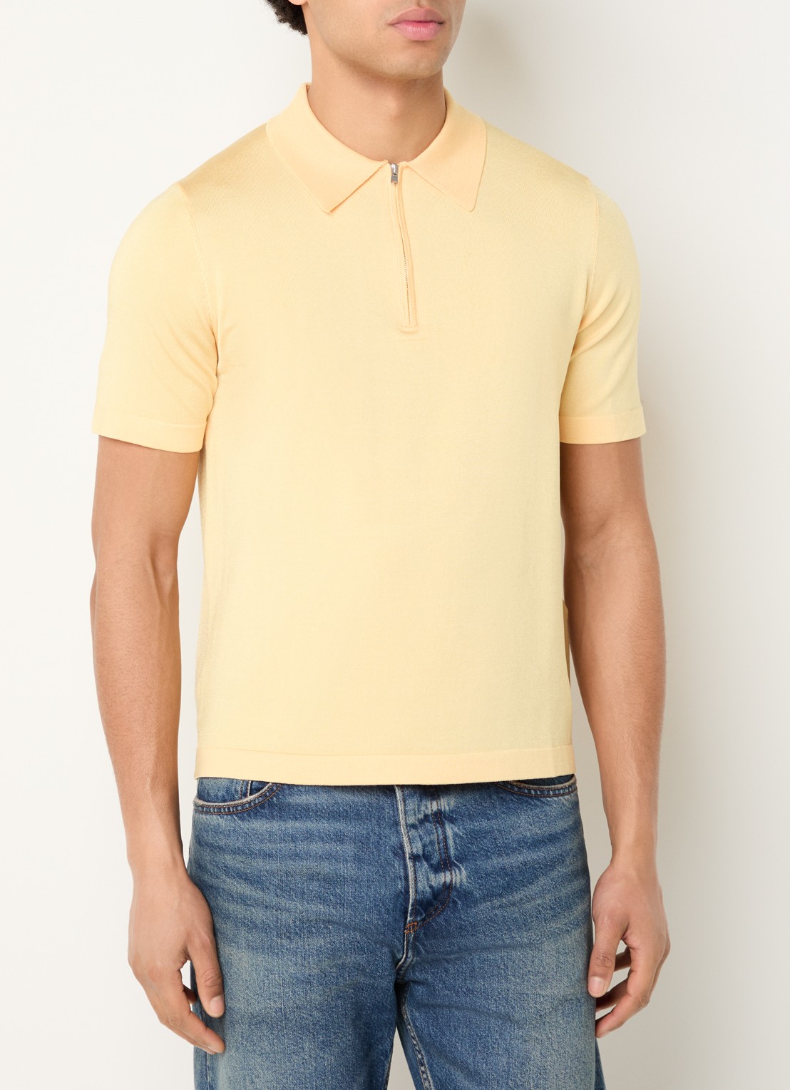 Sandro Pablo regular fit polo met halve rits  - detail 2 geel