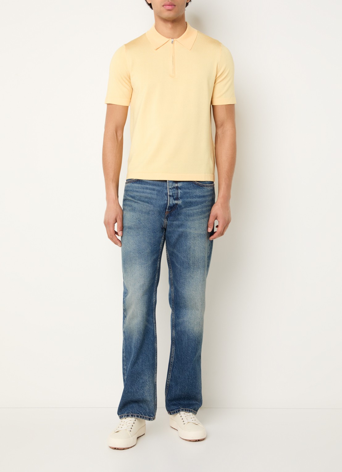 Sandro Pablo regular fit polo met halve rits  - voorkant 4 geel