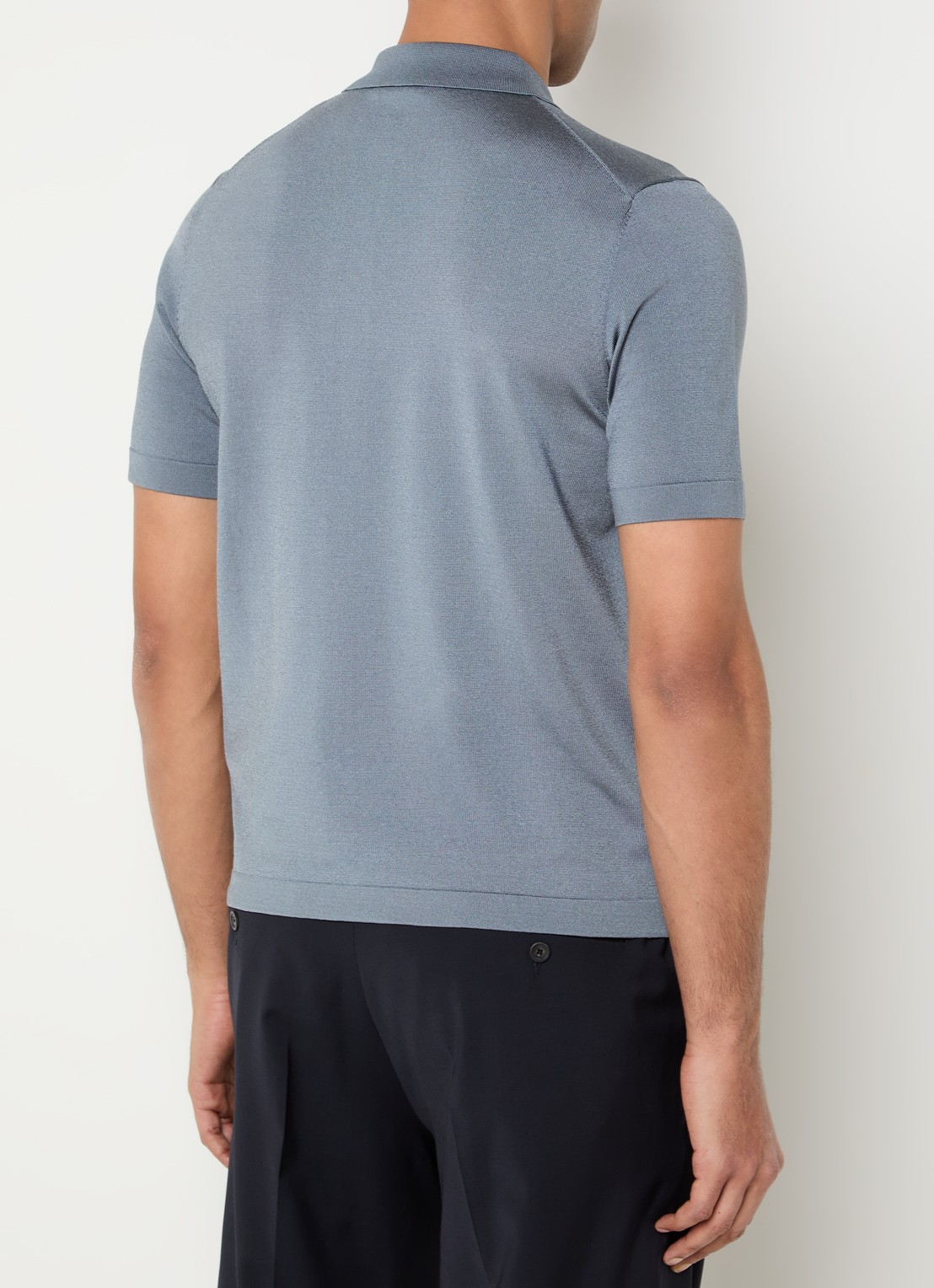 Sandro Pablo regular fit polo met halve rits  - achterkant 3 staalblauw