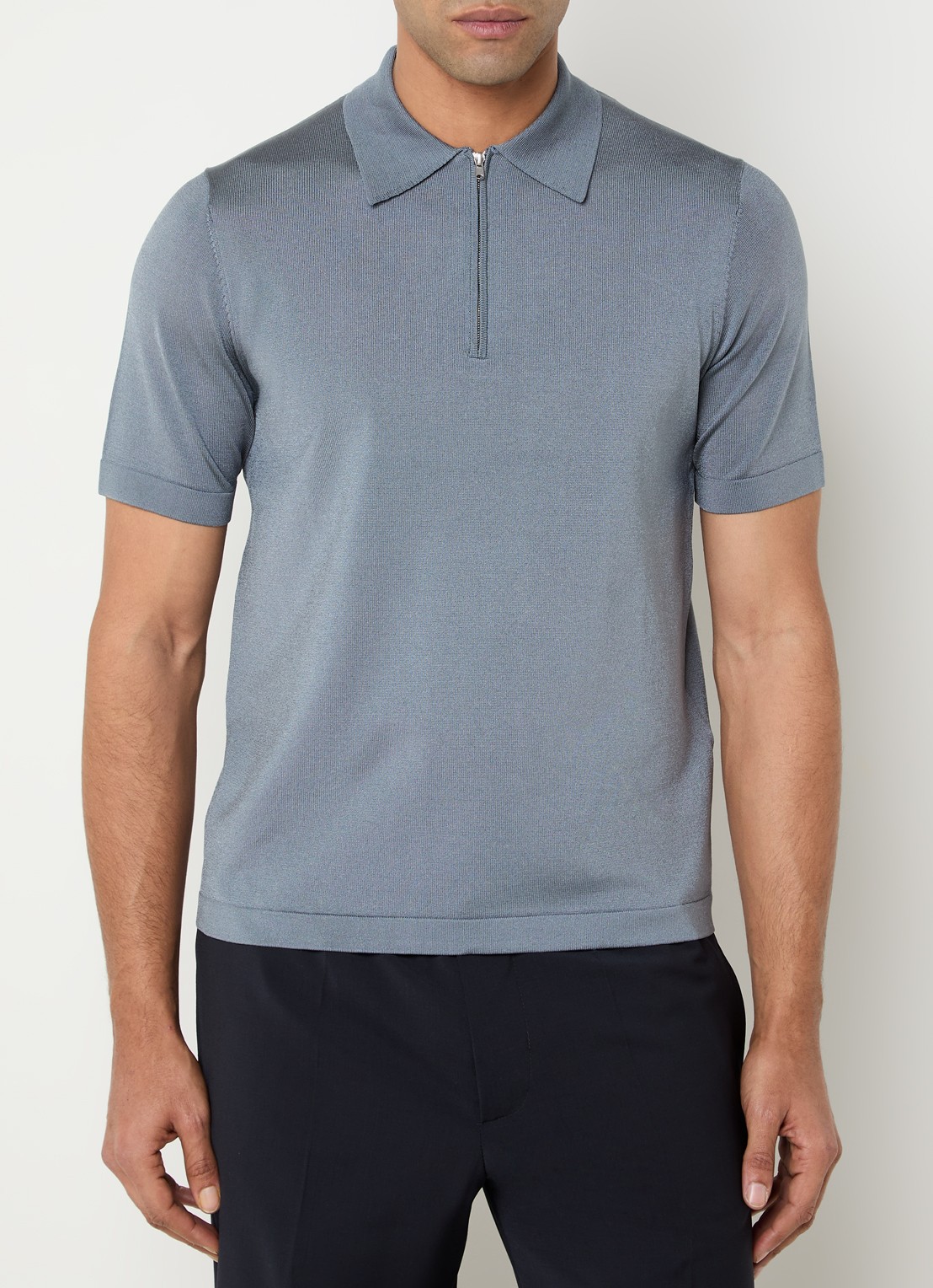 Sandro Pablo regular fit polo met halve rits  - detail 4 staalblauw