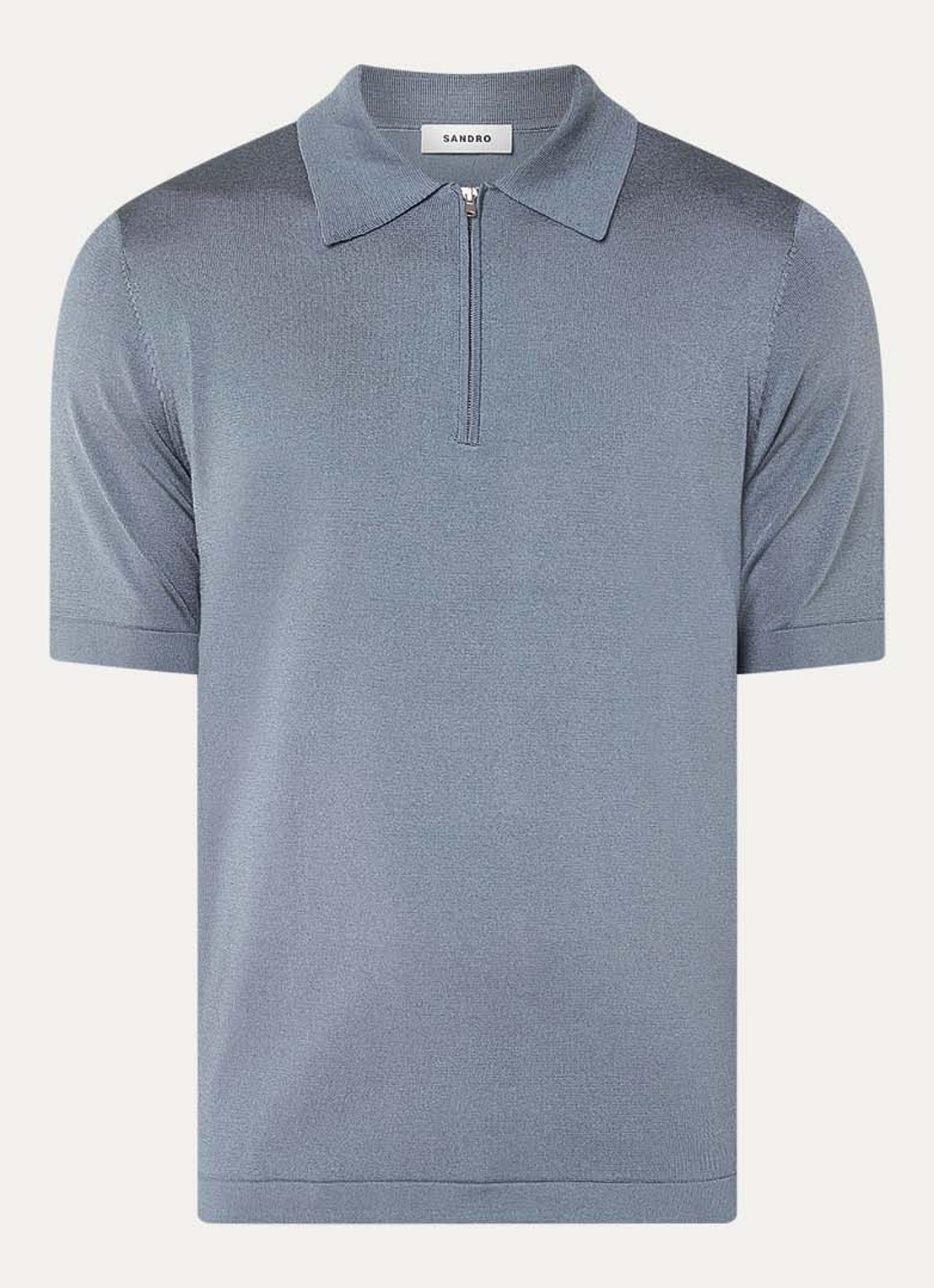 Sandro Pablo regular fit polo met halve rits  - voorkant staalblauw