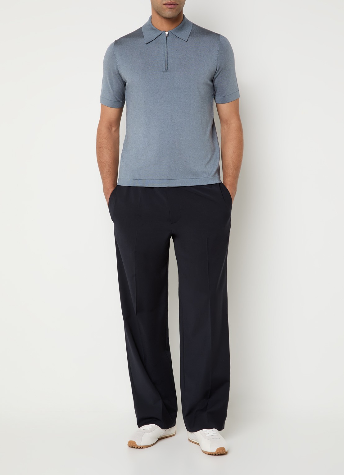 Sandro Pablo regular fit polo met halve rits  - voorkant 2 staalblauw