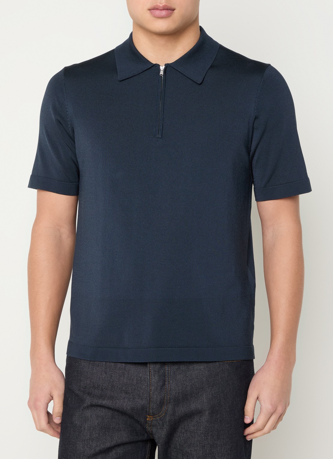 Sandro Pablo regular fit polo met halve rits  - detail 4 kobaltblauw