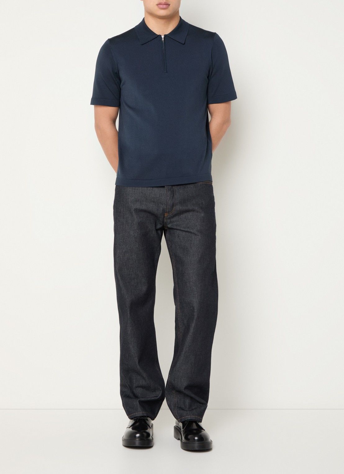 Sandro Pablo regular fit polo met halve rits  - voorkant 2 kobaltblauw