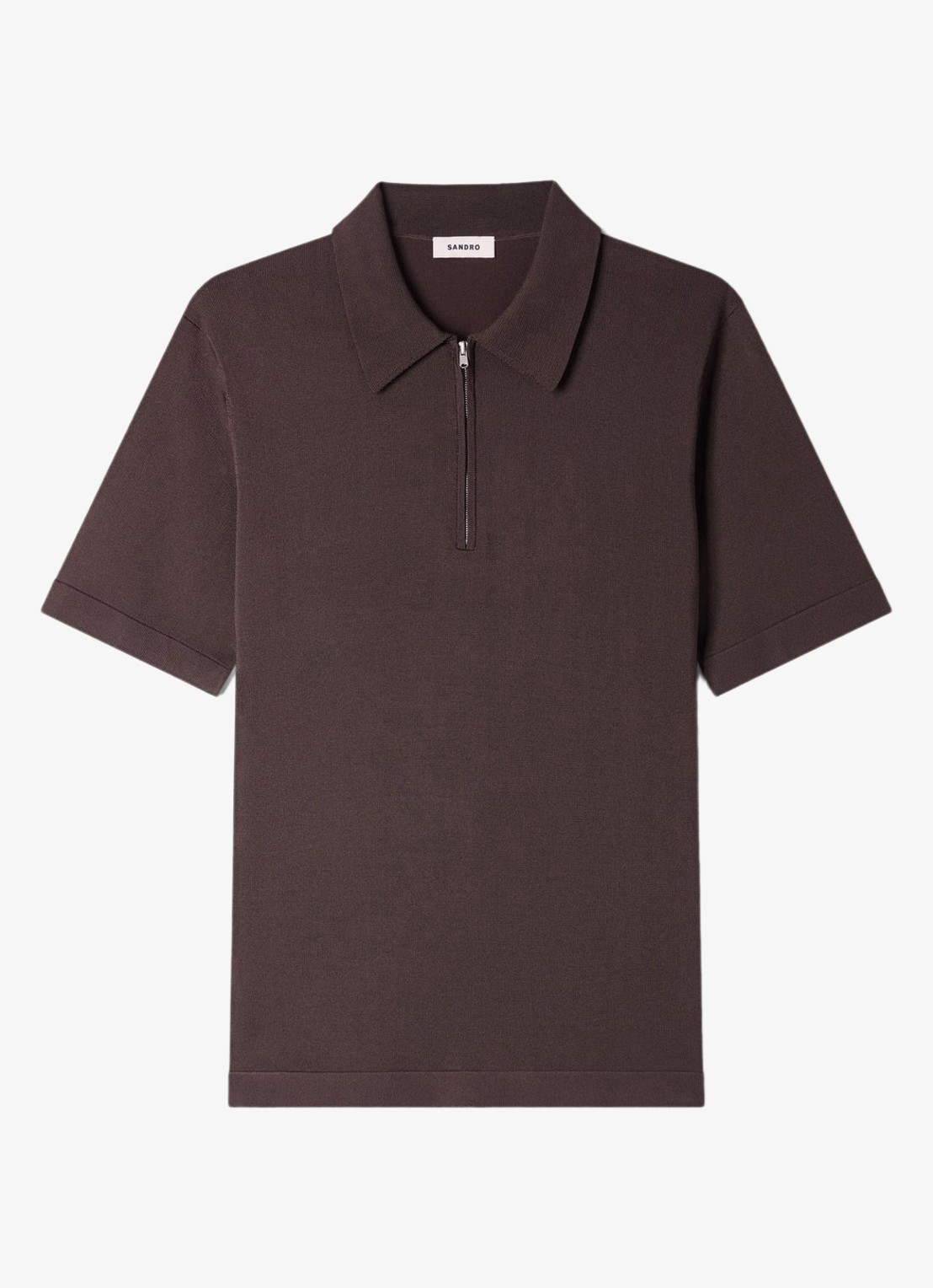 Sandro Pablo regular fit polo met halve rits  - voorkant chocolate / bruin