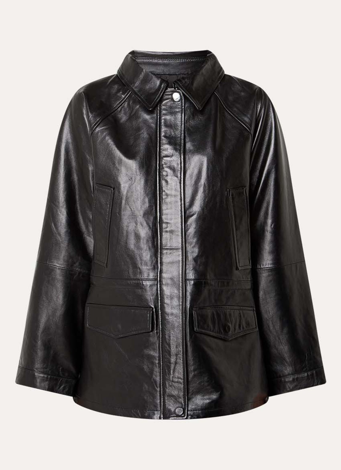 Sandro Parka van lamsleer met glanzende finish - voorkant zwart