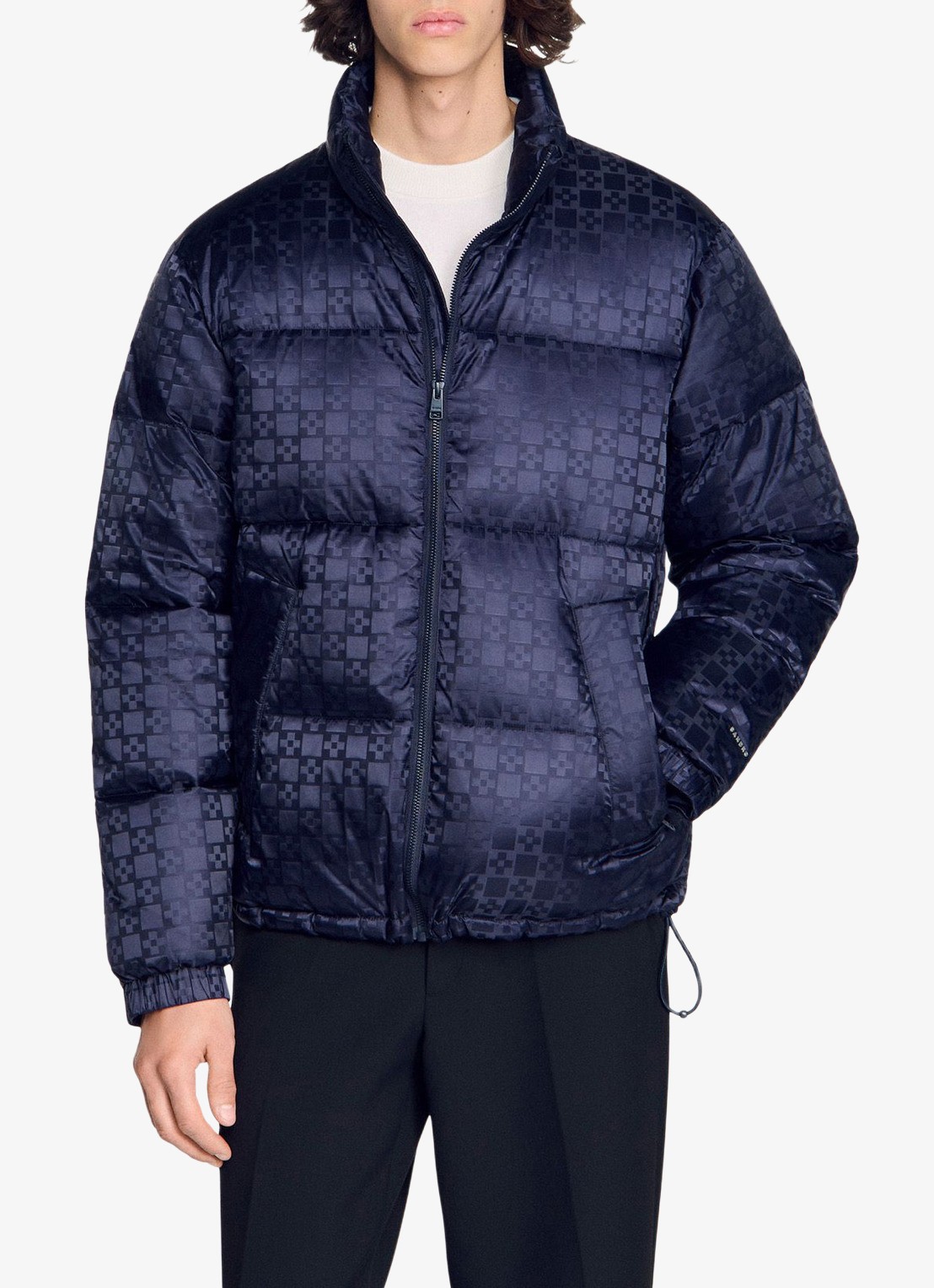Sandro Puffer jack met ruitdessin - detail 2 donkerblauw