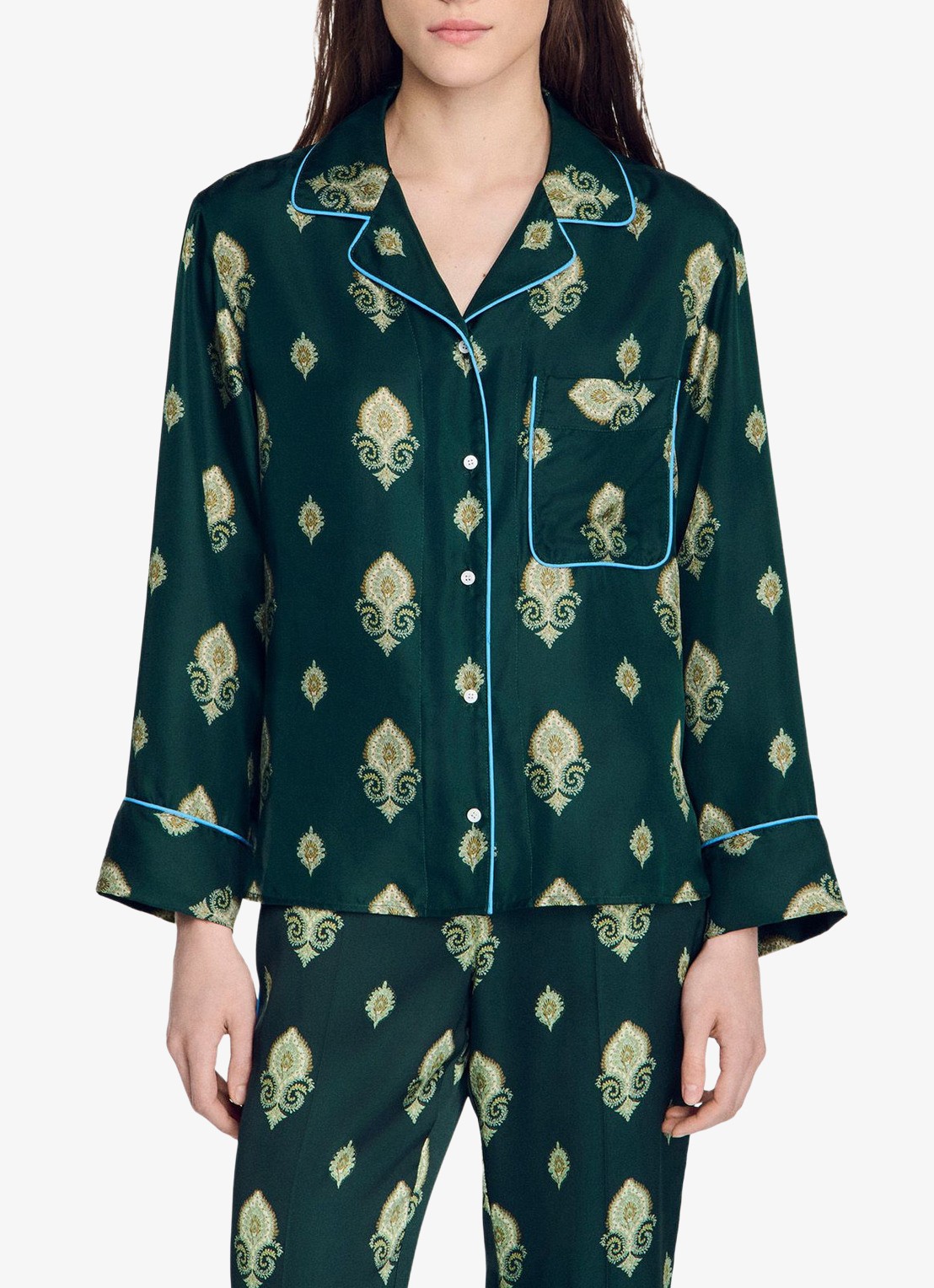 Sandro Pyjama blouse met paisley dessin - detail 3 groen