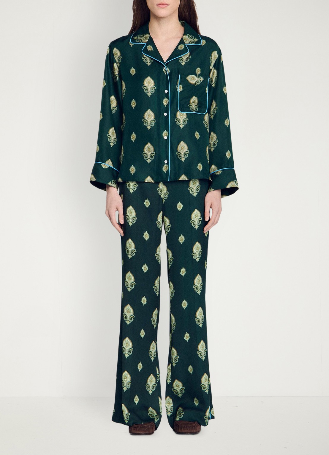 Sandro Pyjama blouse met paisley dessin - detail 4 groen