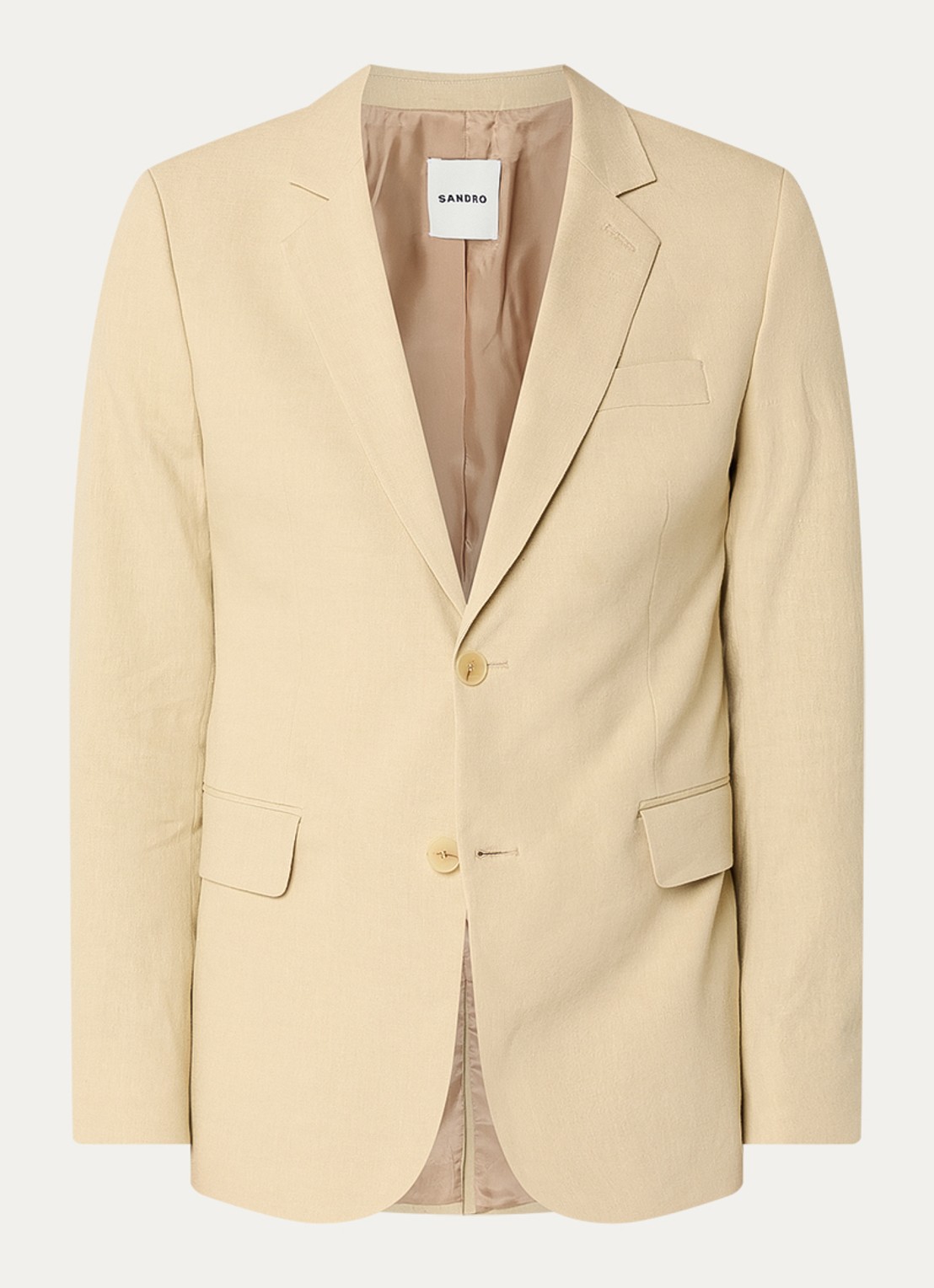 Sandro Regular fit colbert in linnenblend met klepzakken - voorkant khaki
